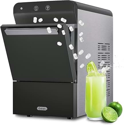 gevi v2.0 countertop ice maker 38lbs/24h, ice maker nugget with stainless steel housing, chewable pellet ice maker with pour water refill, self-cleaning &energy-efficient, black