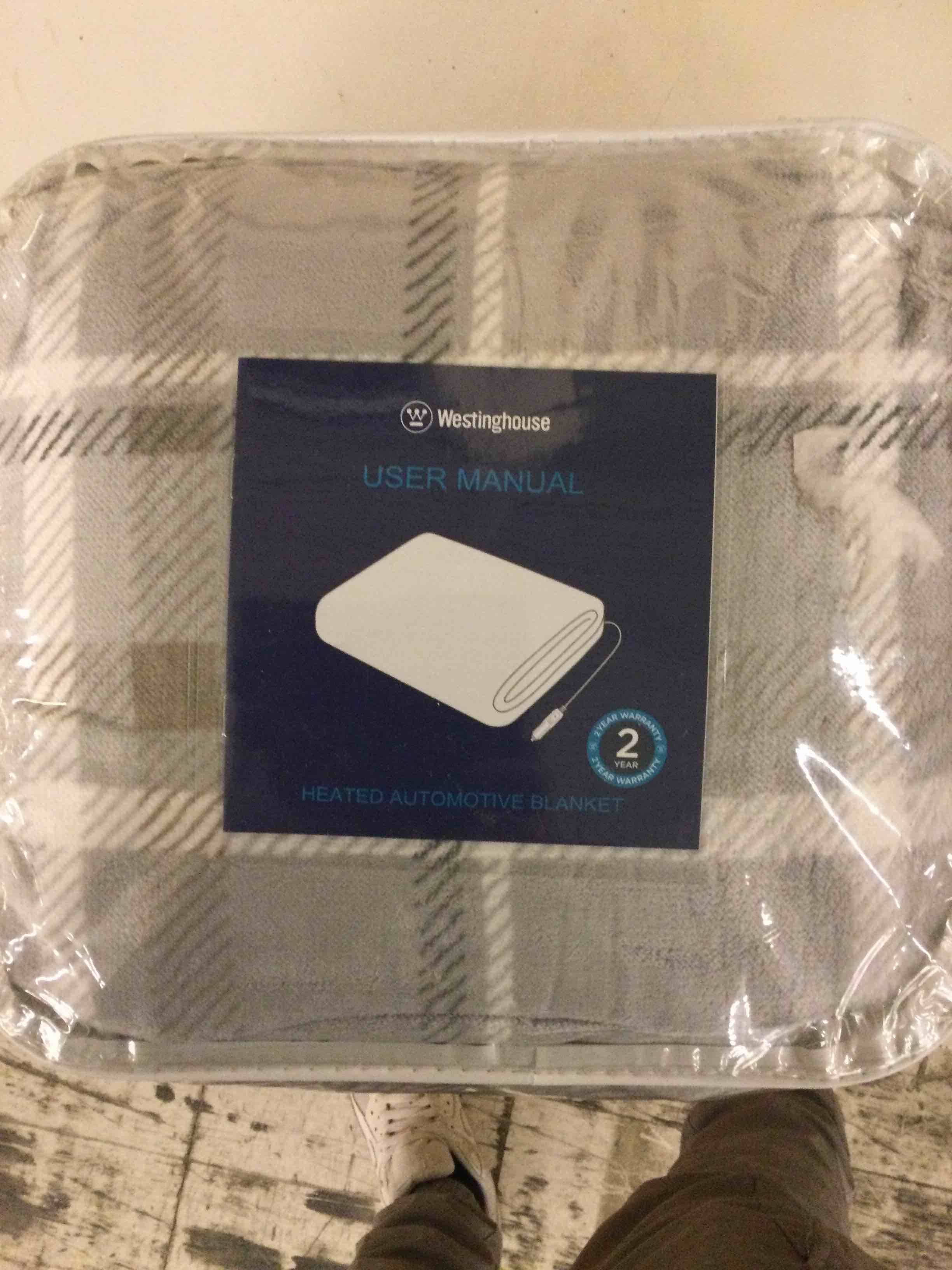 Condition photo showing New/Like New for Westinghouse Heated Car Blanket with 3 Heating Levels, 4 Hours Auto Off, 12 Volt Electric Blanket for Car, Truck, SUV, RV, Machine Washable, 59" x 43”, (Beige Buffalo Plaid)