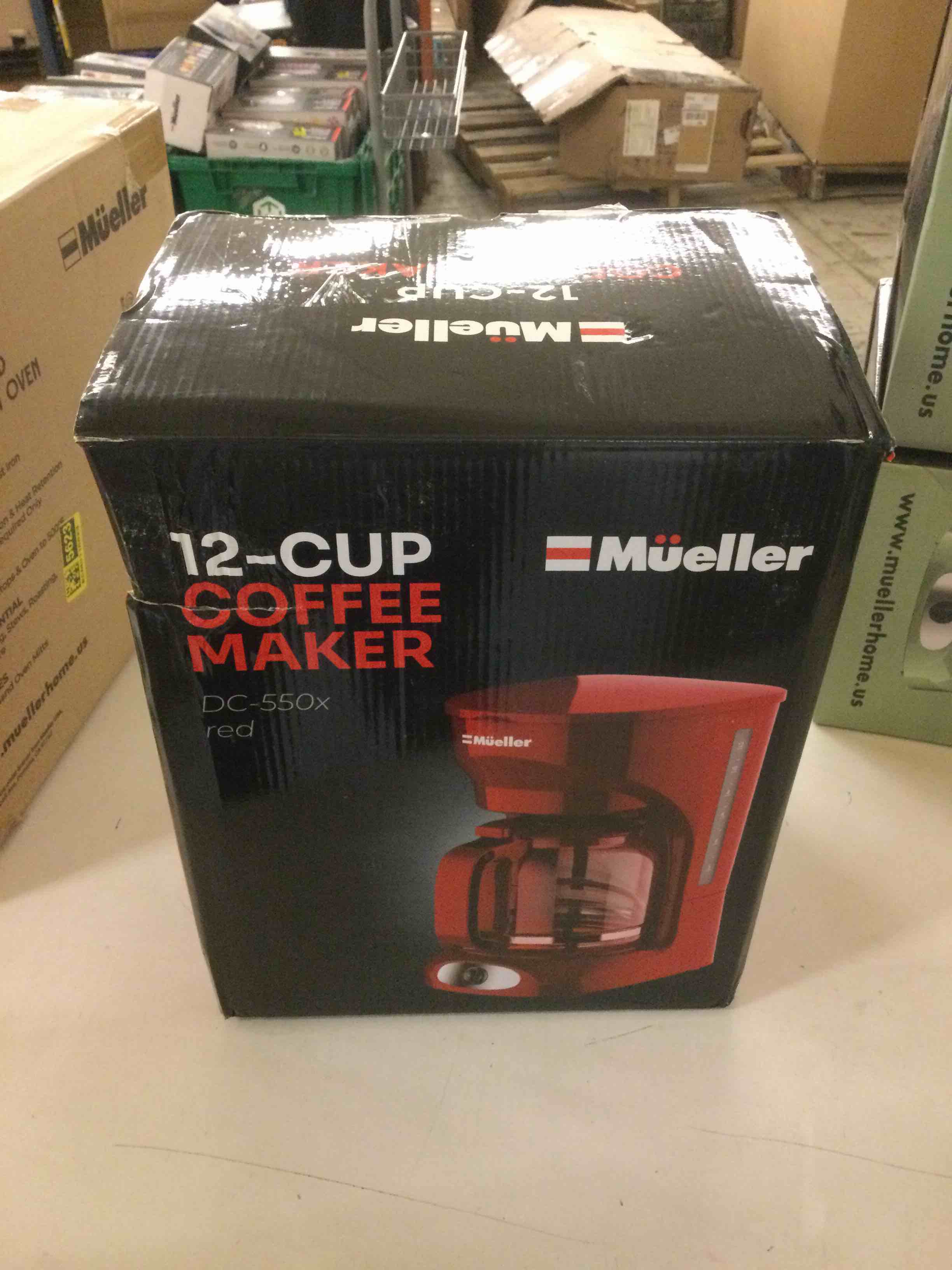 Condition photo showing Good Condition for MUELLER HOME 12-Cup Red Coffee Maker - Perfect for Home or Office, Borosilicate Carafe, Auto-Off, Reusable Filter, Anti-Drip, Keep-Warm Function, Clear Water Level Window, Red Kitchen Accessories