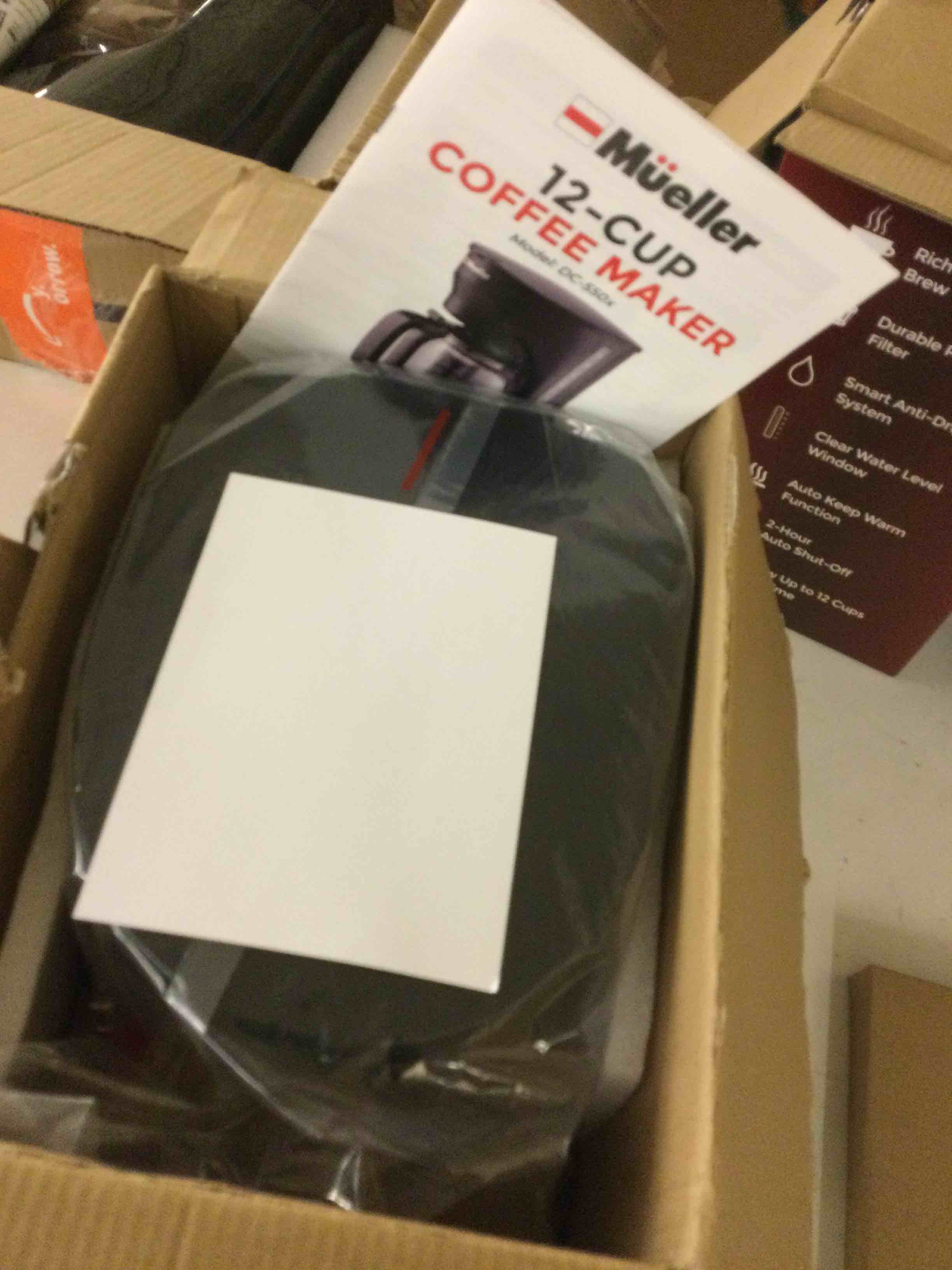 Condition photo showing New/Like New for Mueller 12-Cup Drip Coffee Maker - Borosilicate Carafe, Auto-Off, Reusable Filter, Anti-Drip, Keep-Warm Function, Clear Water Level Window Coffee Machine, Kitchen Essentials & Accessories Black