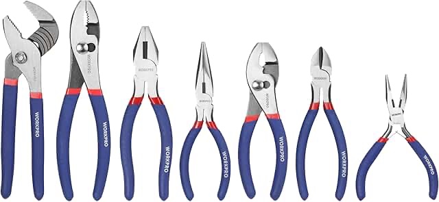 7-piece WORKPRO Pliers Set with Groove Joint, Long Nose, Slip Joint, Linesman, and Diagonal Pliers f