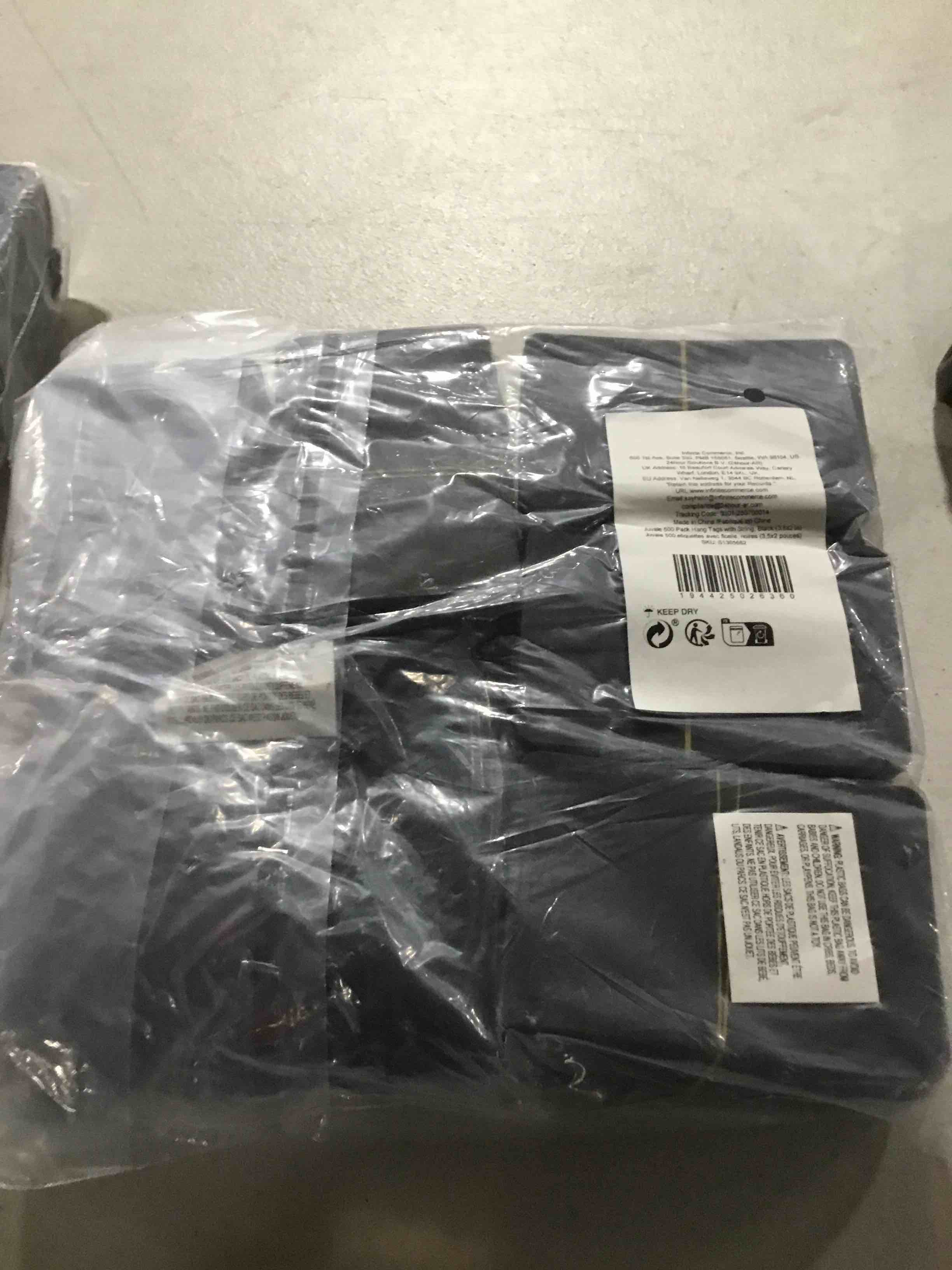 Condition photo showing Good Condition for 500 Pack Blank Hang Tags with String and Fasteners, 2 x 3.5 in Cardstock Paper Tags for Labeling, Pricing, and Gifting - Kraft black Tag for Retail, Clothing, Gifts, and Craft Projects