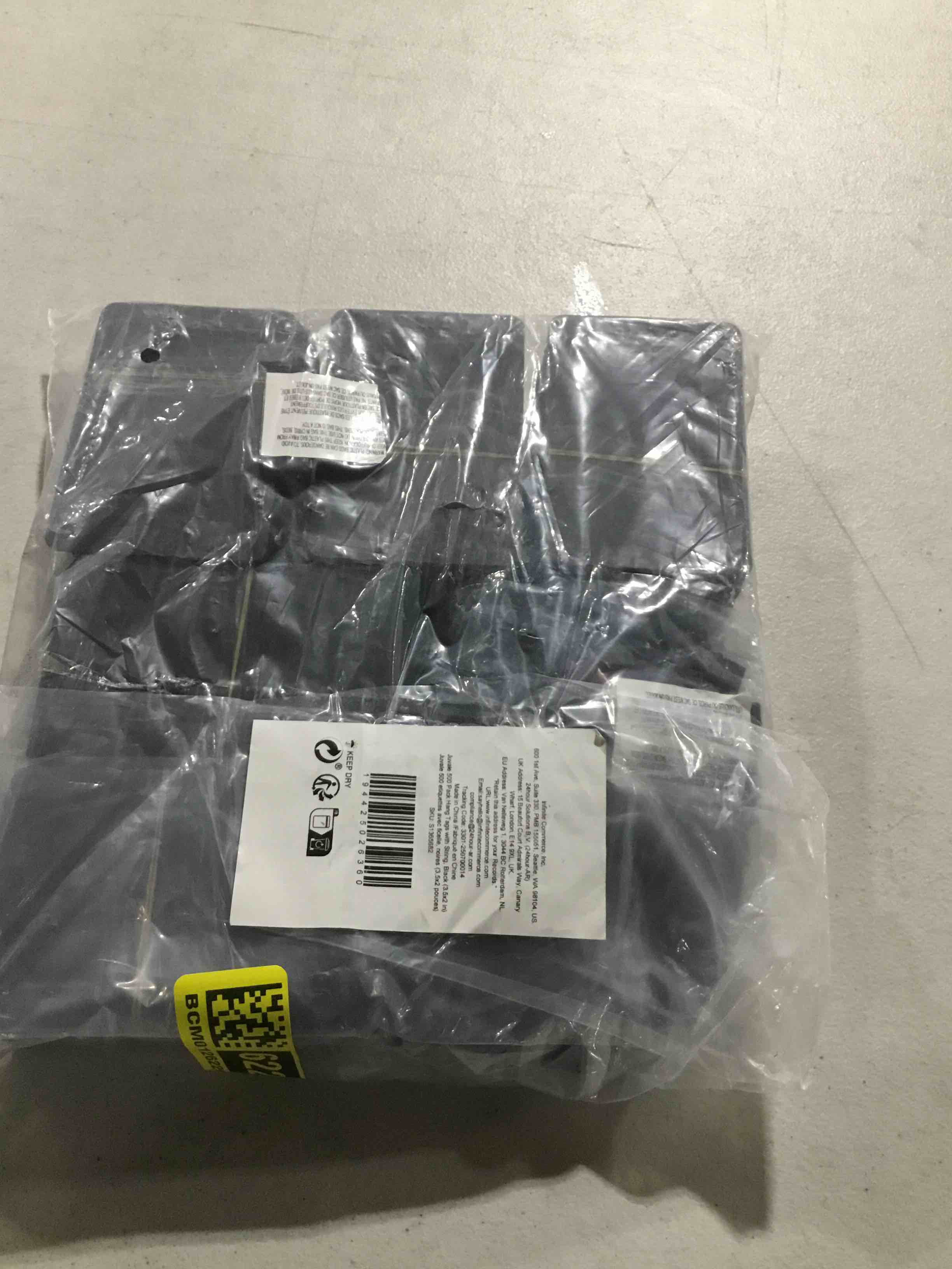 Condition photo showing Good Condition for 500 Pack Blank Hang Tags with String and Fasteners, 2 x 3.5 in Cardstock Paper Tags for Labeling, Pricing, and Gifting - Kraft black Tag for Retail, Clothing, Gifts, and Craft Projects