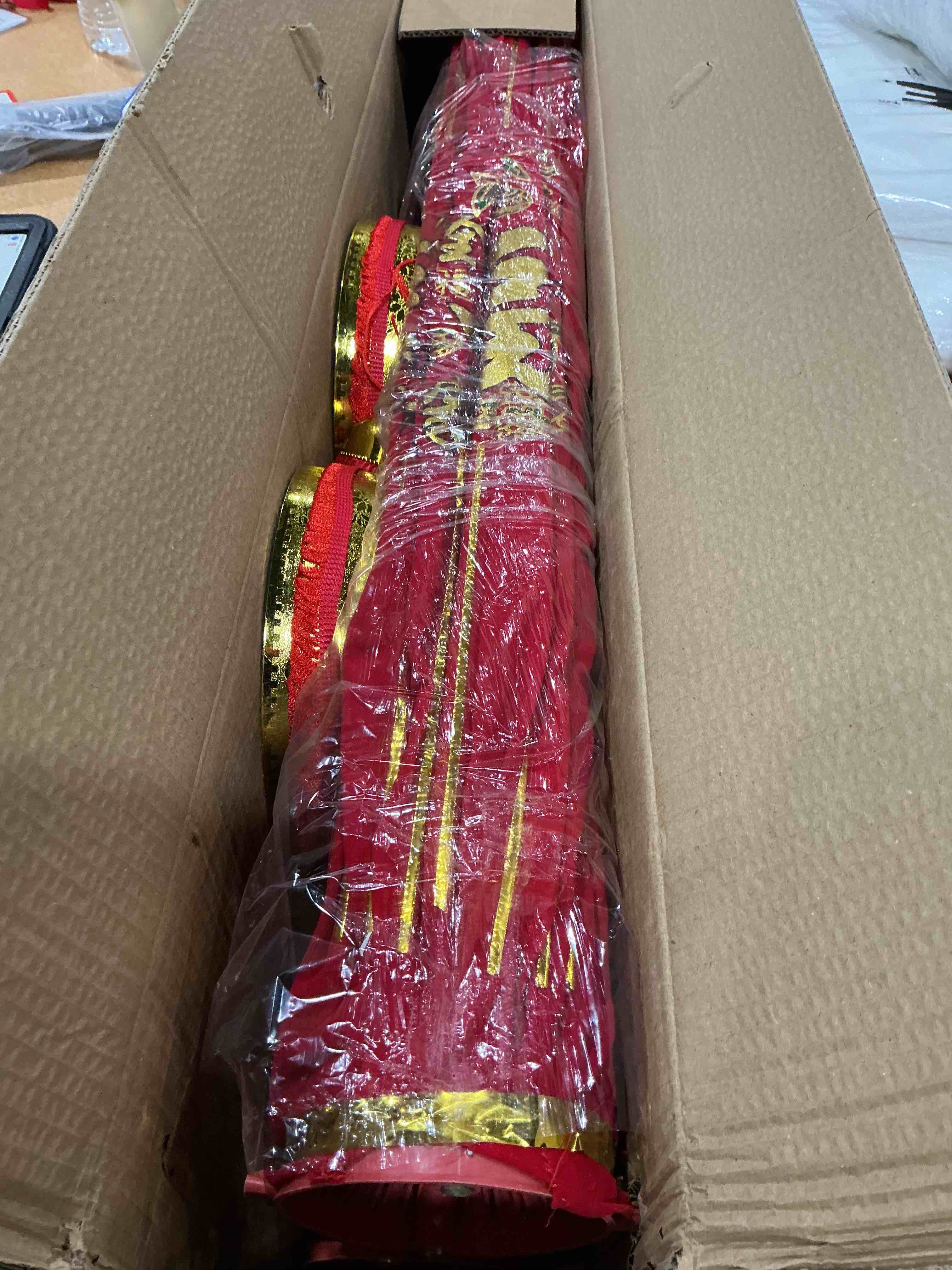 Condition photo showing New/Like New for kymy chinese new year red hanging lanterns – set of 2 traditional spring festival cloth fabric lanterns with gold blessing characters, 100# lunar new year indoor outdoor door porch home party decor