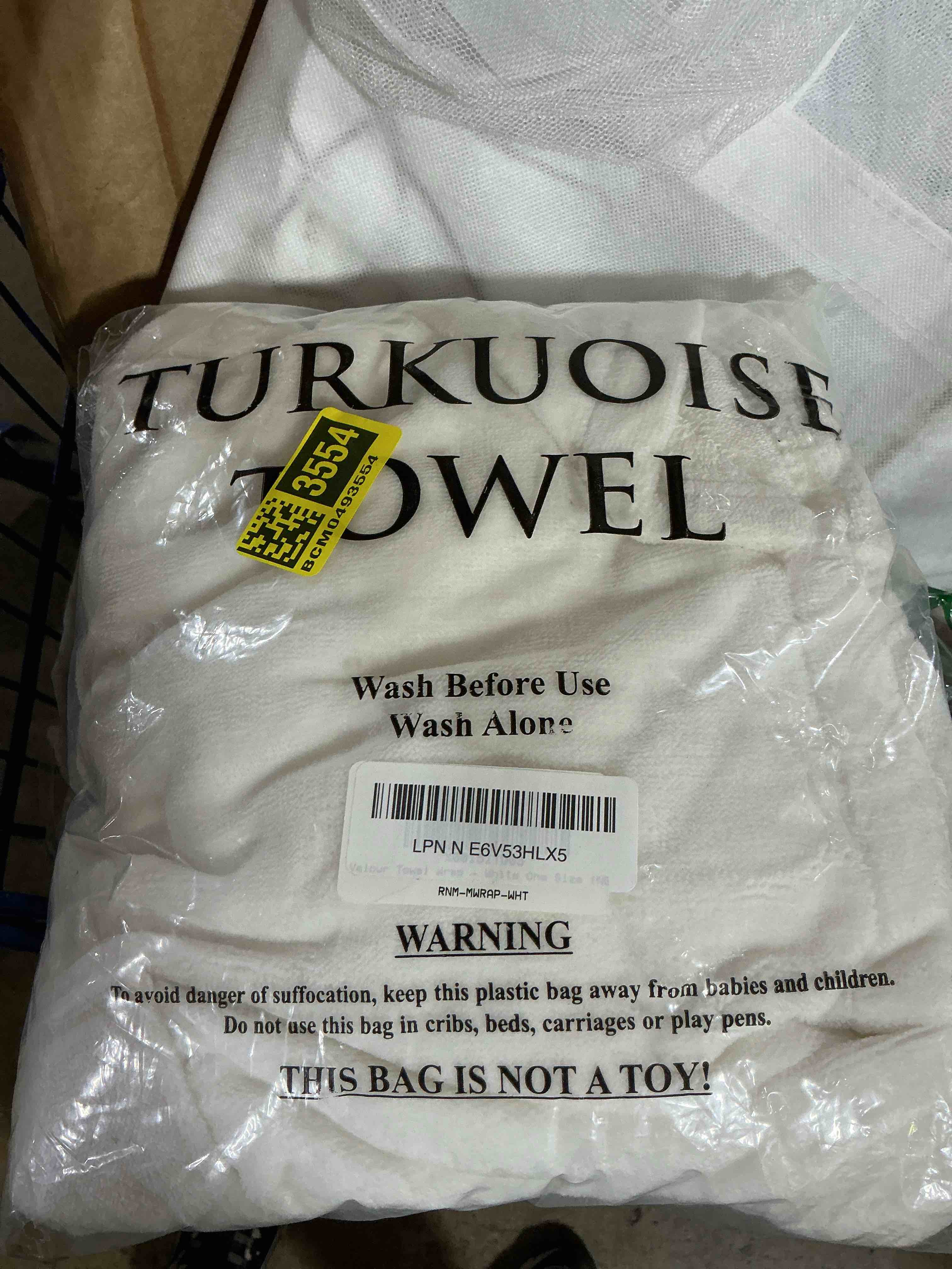 Condition photo showing Good Condition for turkuoise men's 100% cotton terry velour bath towel wrap made in turkey (white) white one size
