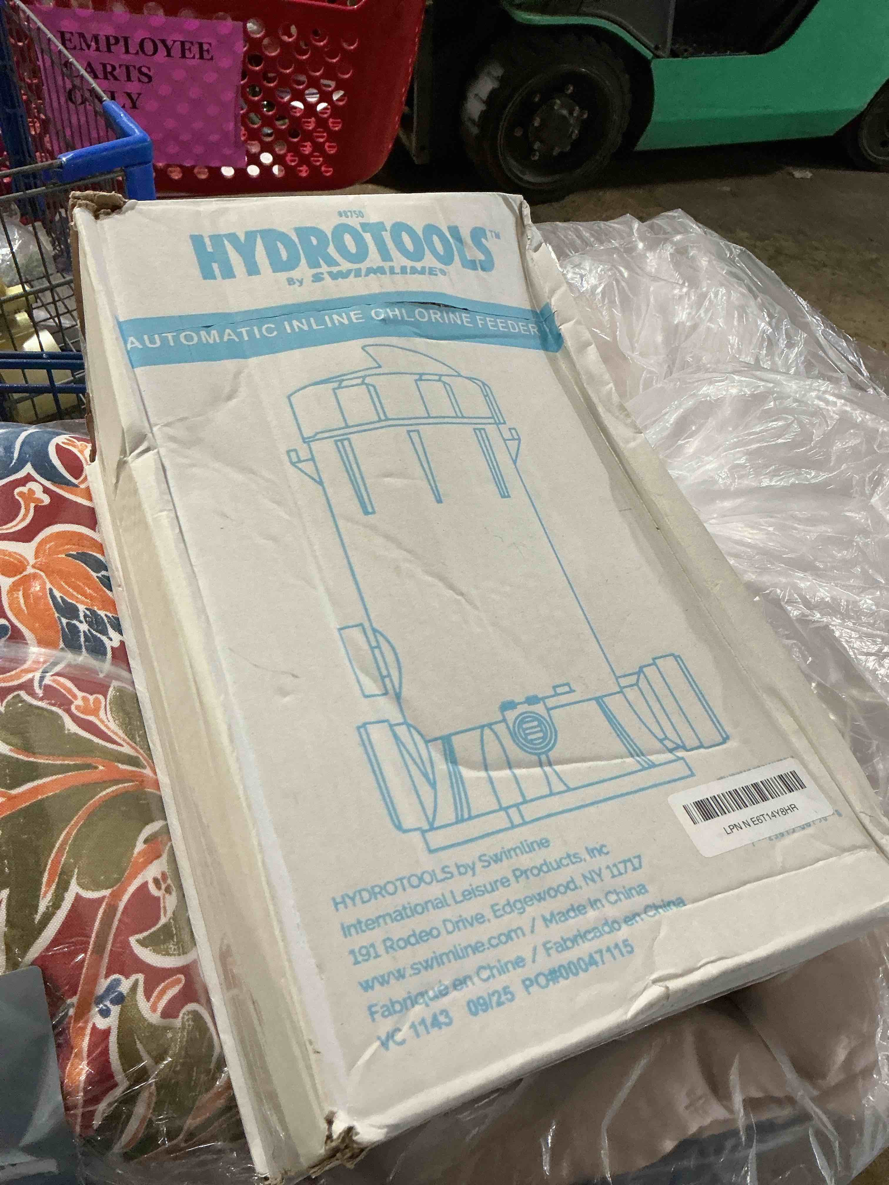Condition photo showing As Is for hydrotools by swimline 8750 super premium in-line automatic chlorine feeder chlorinator adjustable output 9.0 lbs capacity | universal compatibility | above ground & inground swimming pool bromine in-line feeder (9 lbs) w/ accs.