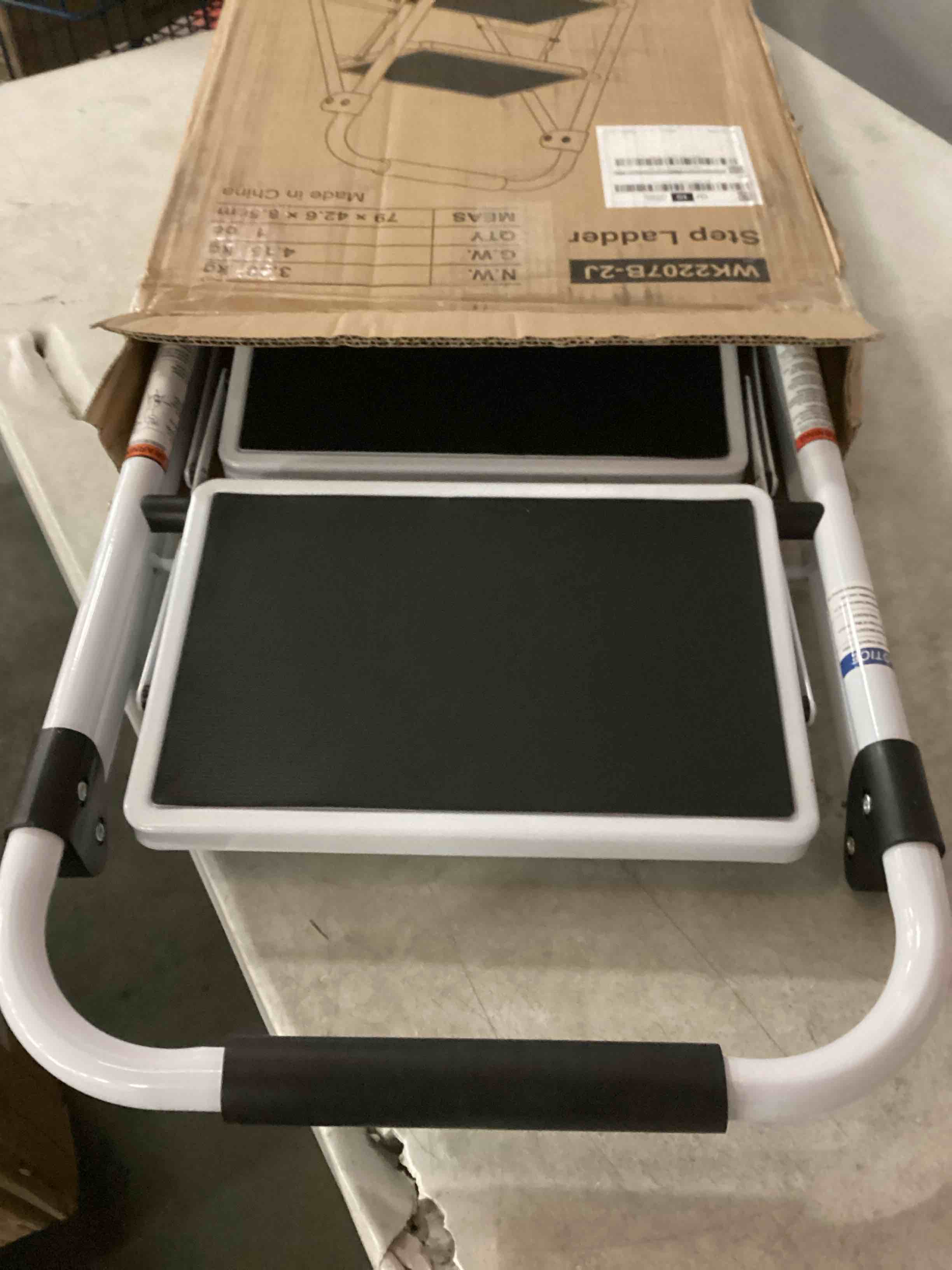 Condition photo showing Good Condition for kingrack 2 step ladder, folding step stool with anti-slip and wide pedal, lightweight stepladder with handrails, portable for kitchen, household, 330lbs, white 2 step ladder white
