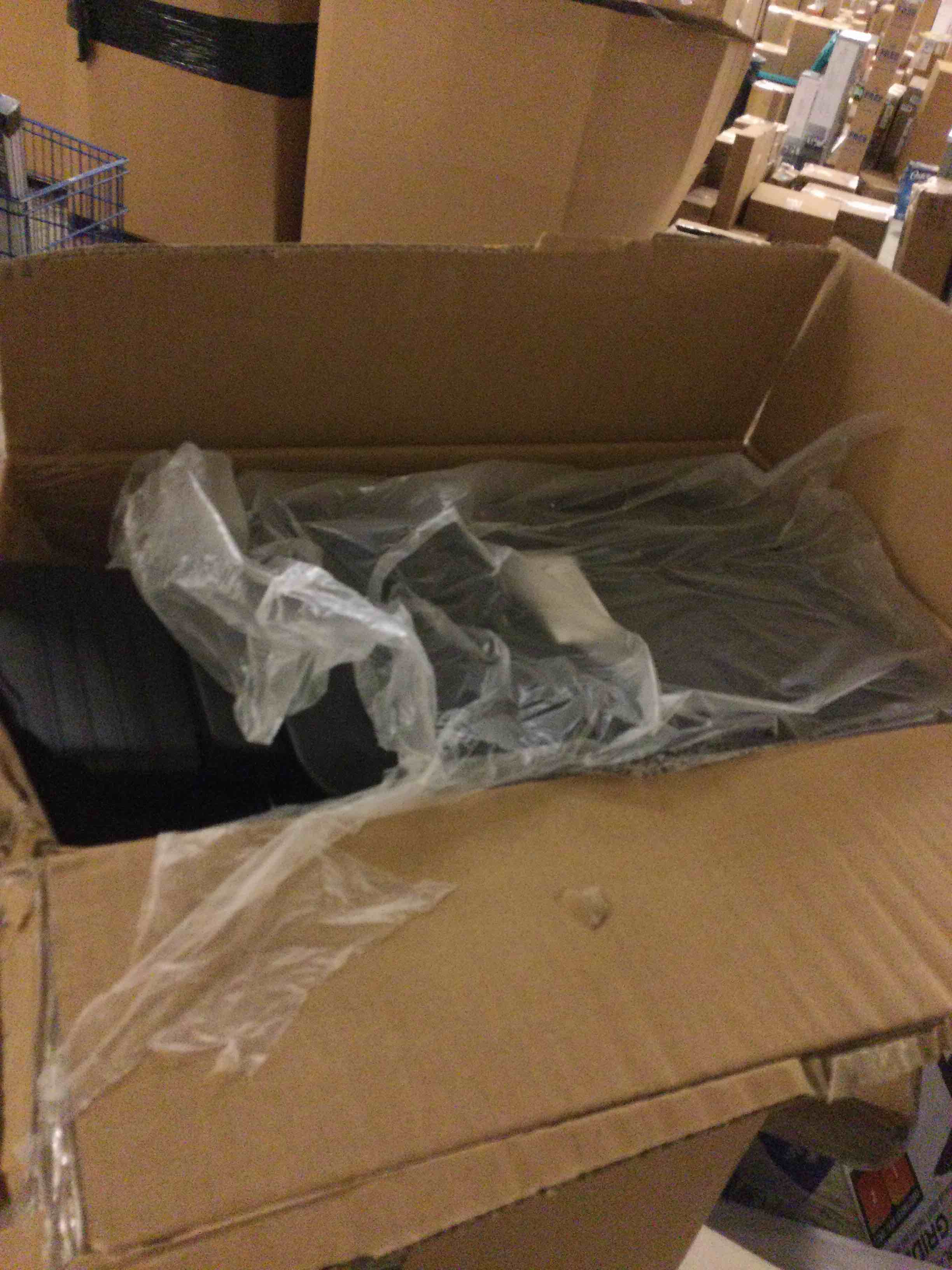 Condition photo showing As Is for mdesign slim metal rectangle 7.9 gallon trash can with step pedal, easy-close lid, removable liner - narrow wastebasket garbage container bin for bathroom, bedroom, kitchen, office - black black 7.9 gallon