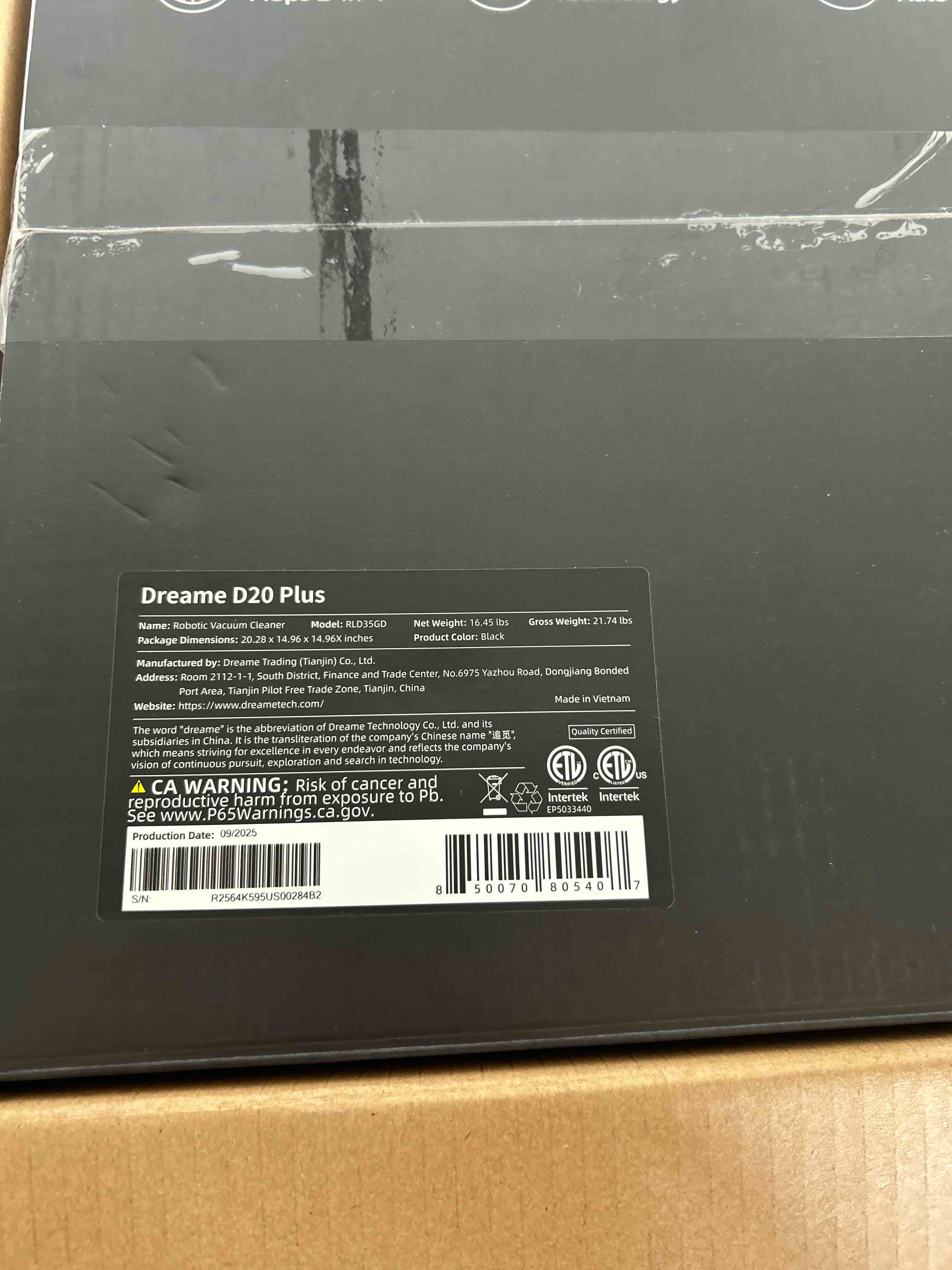 Condition photo showing New/Like New for dreame d20 plus robot vacuum and mop, 13,000pa suction, self-emptying with 5l dust bag, duobrush for pet hair, lds mapping, app & voice control, ideal for hard floors & carpets (black)