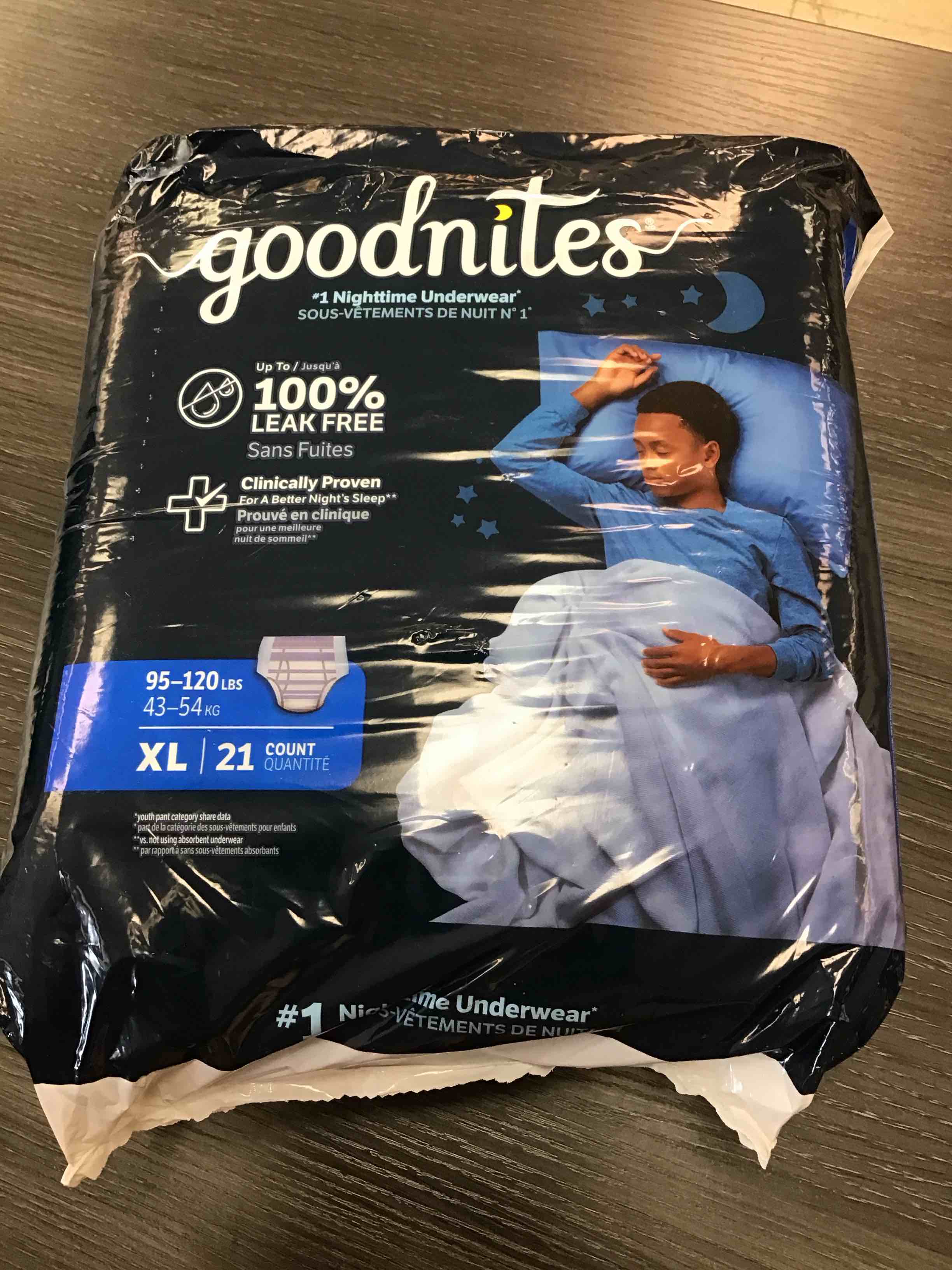 Condition photo showing New/Like New for goodnites boys' nighttime bedwetting underwear, size extra large, 21 count