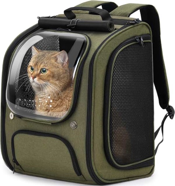pecute bubble cat backpack, large space cat backpack carrier with breathable mesh, cat carrier with space capsule clear window for kitten and puppy, used in travel hiking walking outdoor,green,xl
