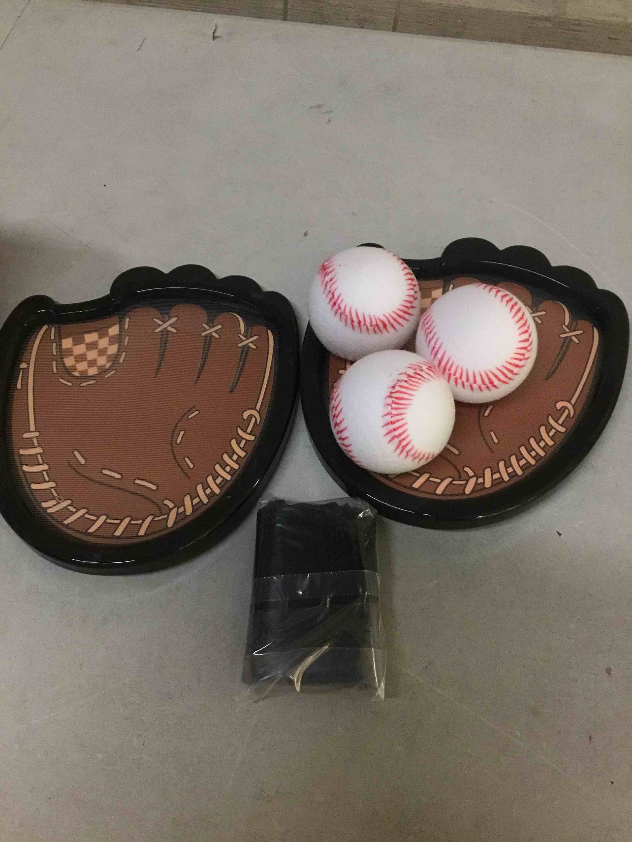 Condition photo showing Good Condition for wee wonders toss and catch ball set, kids baseball glove, brown | includes 2 paddles & 3 sticky balls, catching ball game for beach yard outside, indoor outdoor toys gifts for kids ages 3-12
