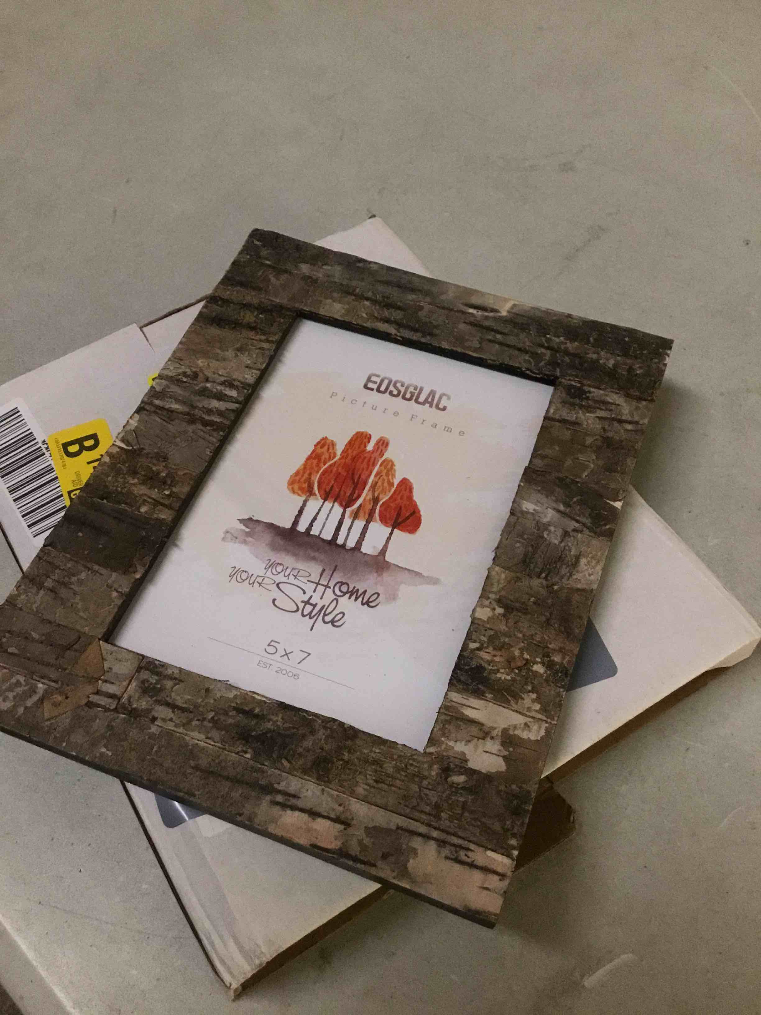 Condition photo showing New/Like New for eosglac 5 x 7 picture frame, handmade with real birch bark, easel back, natural