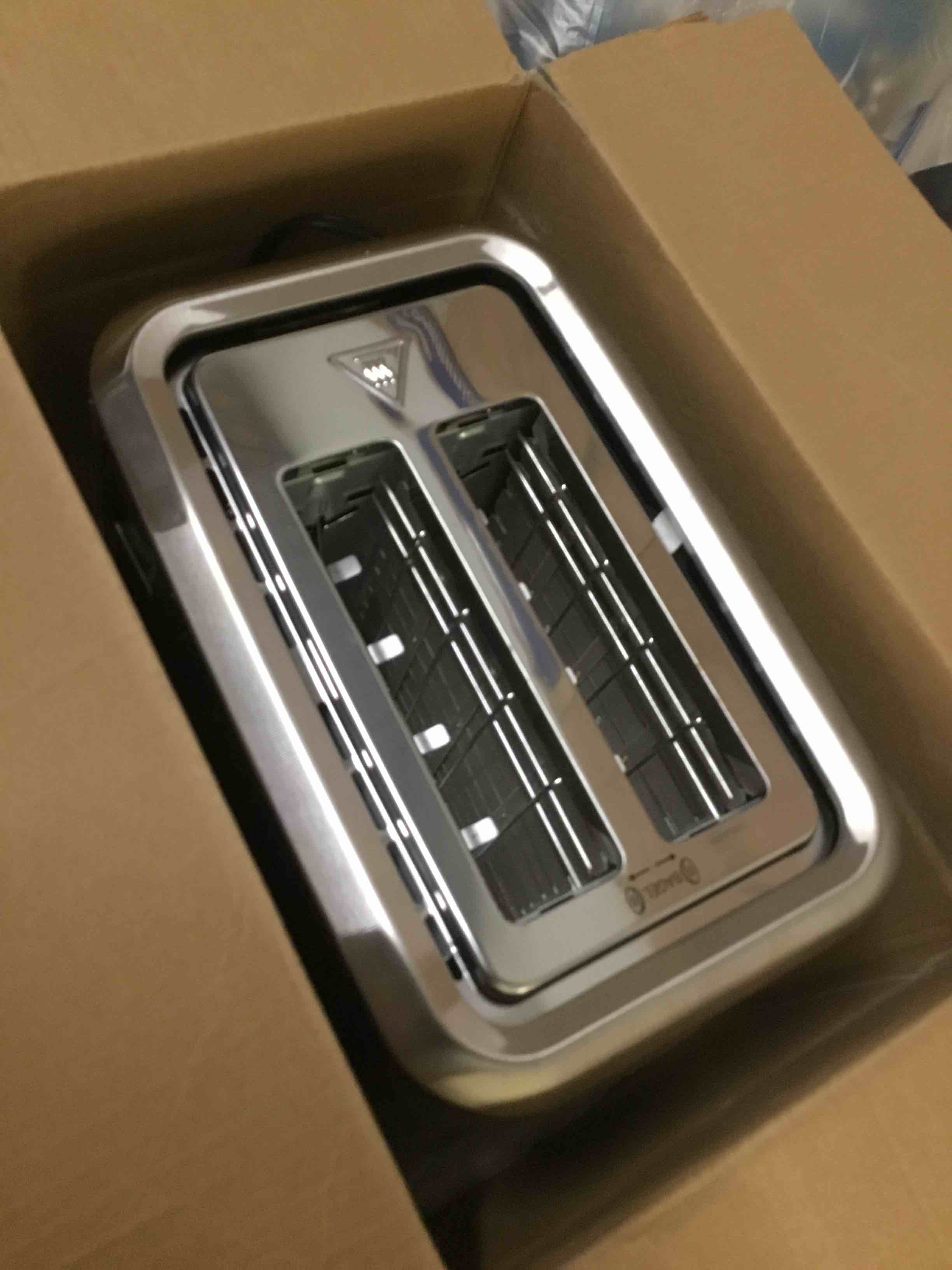 Condition photo showing As Is for touch screen toaster 2 slice digital timer toasters with 6 bread types & 6 shade settings, smart extra wide slots toaster with bagel defrost reheat cancel function