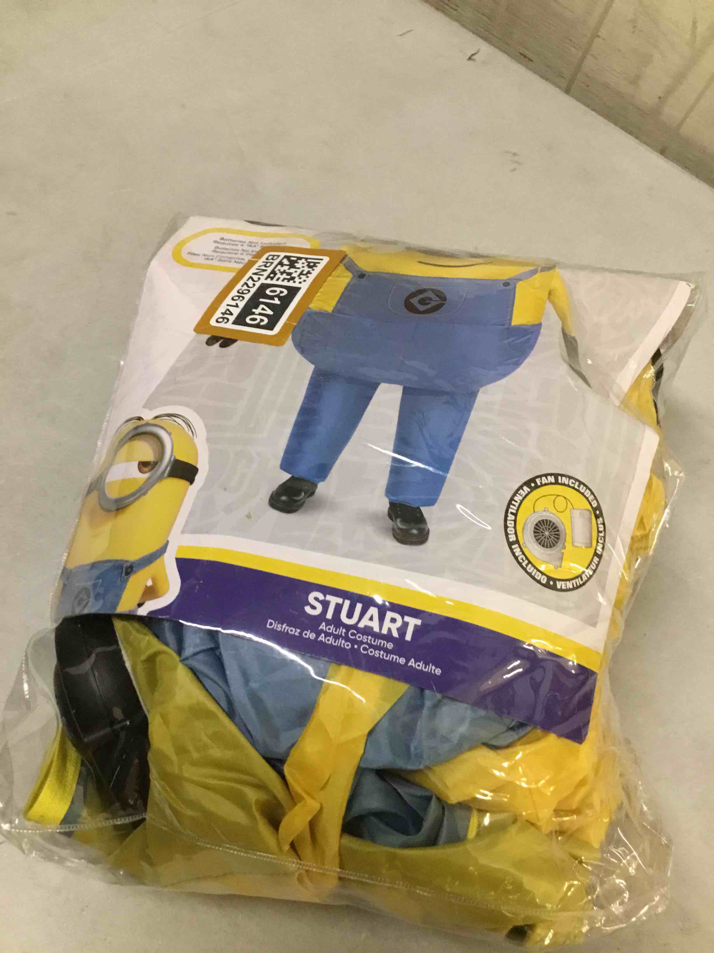 Condition photo showing As Is for ( incomplete missing battery) disguise stuart inflatable men, official minions halloween costume, blow up jumpsuit with fan, multicolored, one size (42-46)
