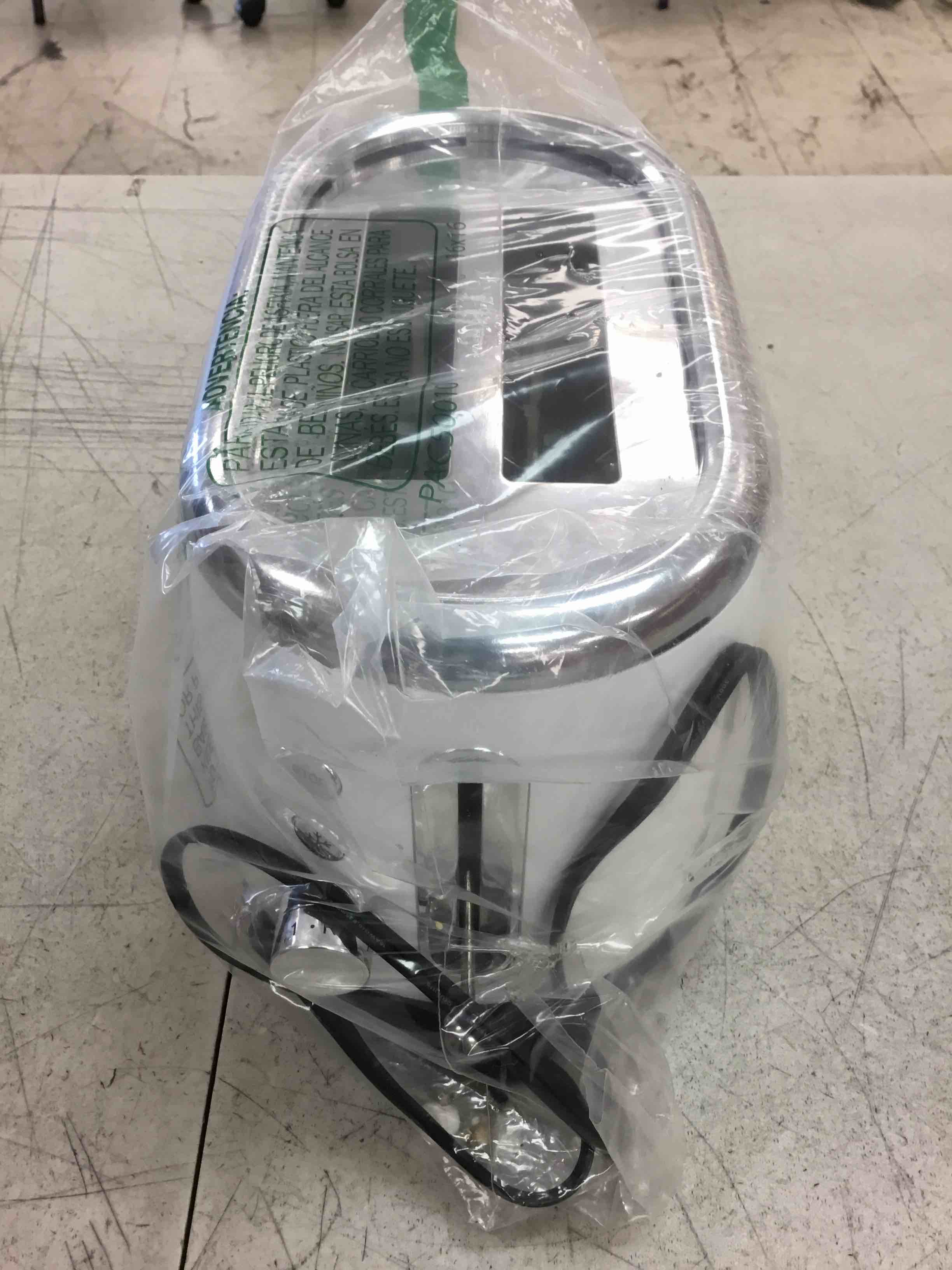 Condition photo showing As Is for mueller home retro toaster 2 slice, 7 browning levels, 3 functions (reheat, defrost, cancel), stainless steel features, removable crumb tray, under base cord storage, white toaster kitchen appliances