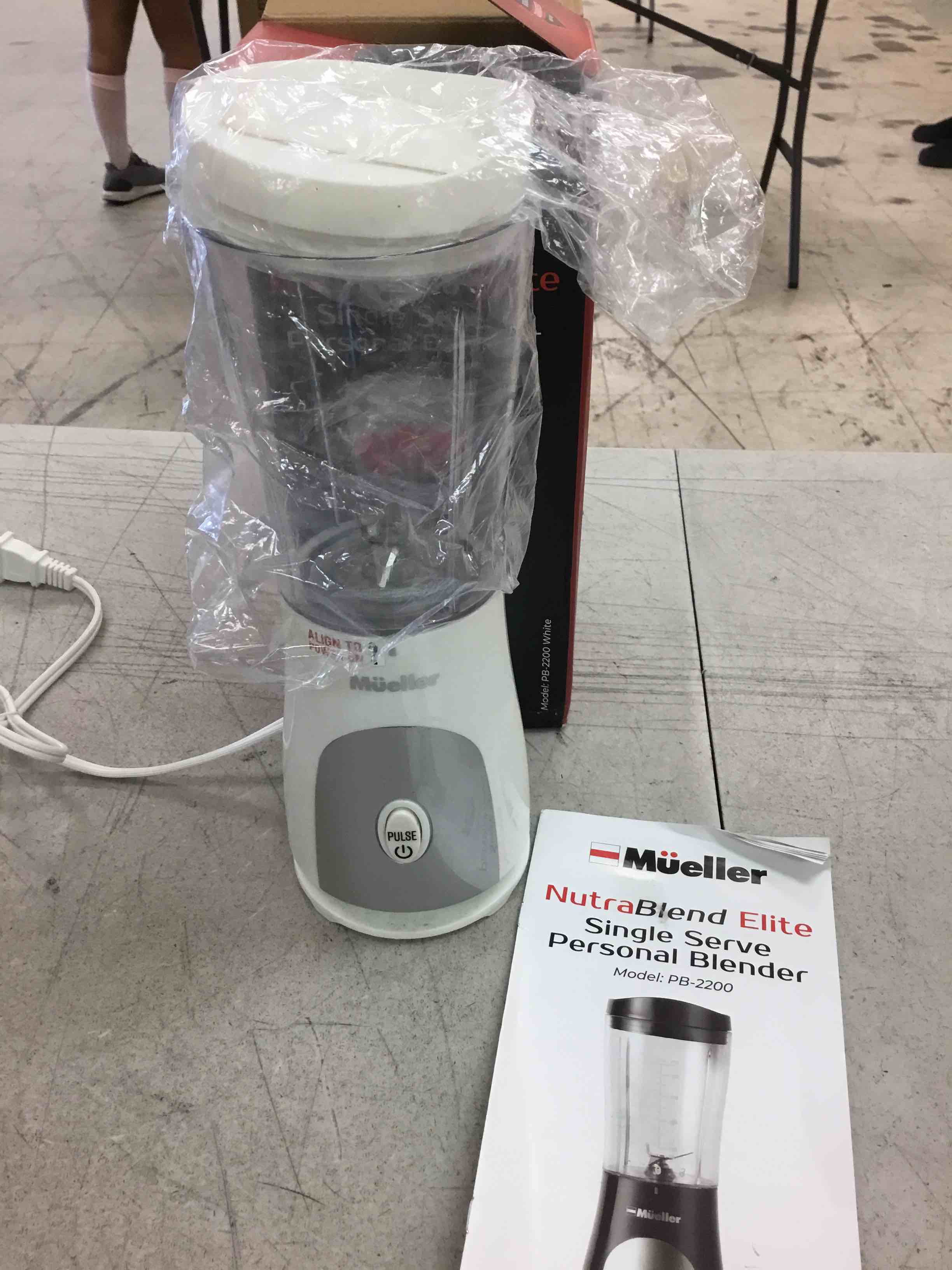Condition photo showing As Is for mueller smoothie blender for smoothies - personal blender for shakes, frozen drinks, baby food & more, 15oz travel cup and lid, durable stainless steel blades for powerful blending performance, white