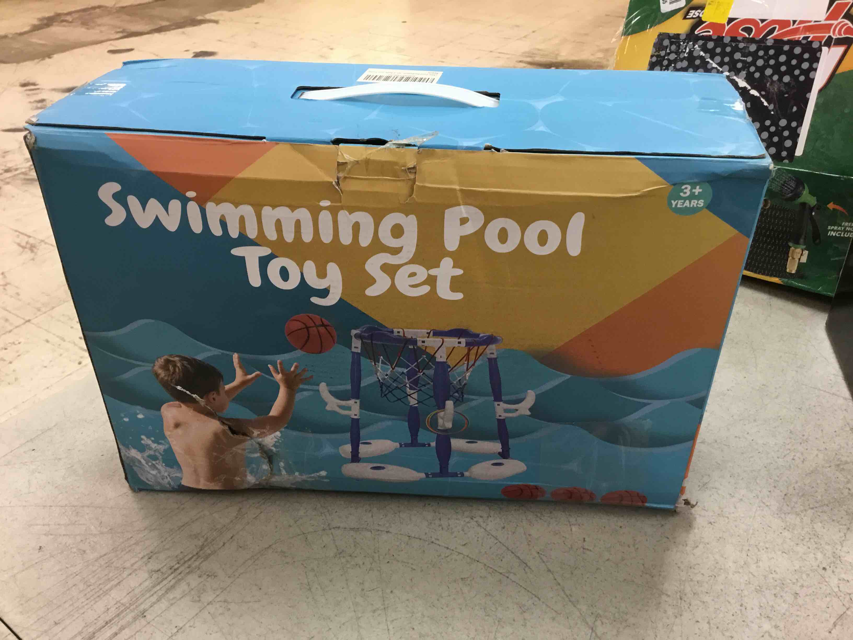 Condition photo showing As Is for pool basketball hoop, 2-in-1 floating basketball hoop & ring games with 4 balls 12 rings and pump, outdoor family party water swimming pool basketball float toys for kids ages 4-8 8-12 2-in-1 blue