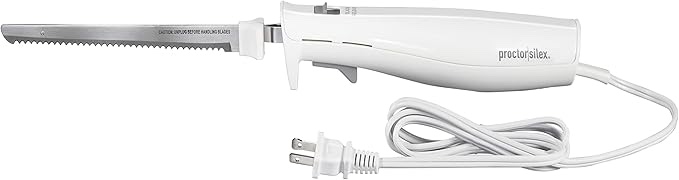Mueller Ultra-Carver Electric Knife for Carving Meats, Poultry, Bread, Crafting Foam. Stainless Steel Blades, Powerful Motor, Ergonomic Handle, One-Touch On/Off Button, Serving Fork Included, White