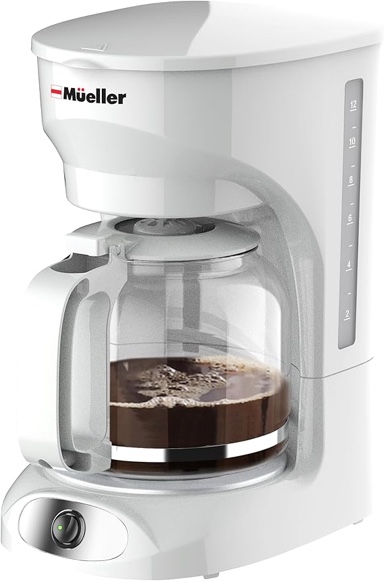 M‹ELLERHOME 12-Cup White Coffee Maker - Borosilicate Carafe, Auto-Off, Reusable Filter, Anti-Drip, Keep-Warm Function, Clear Water Level Window, White Kitchen Accessories