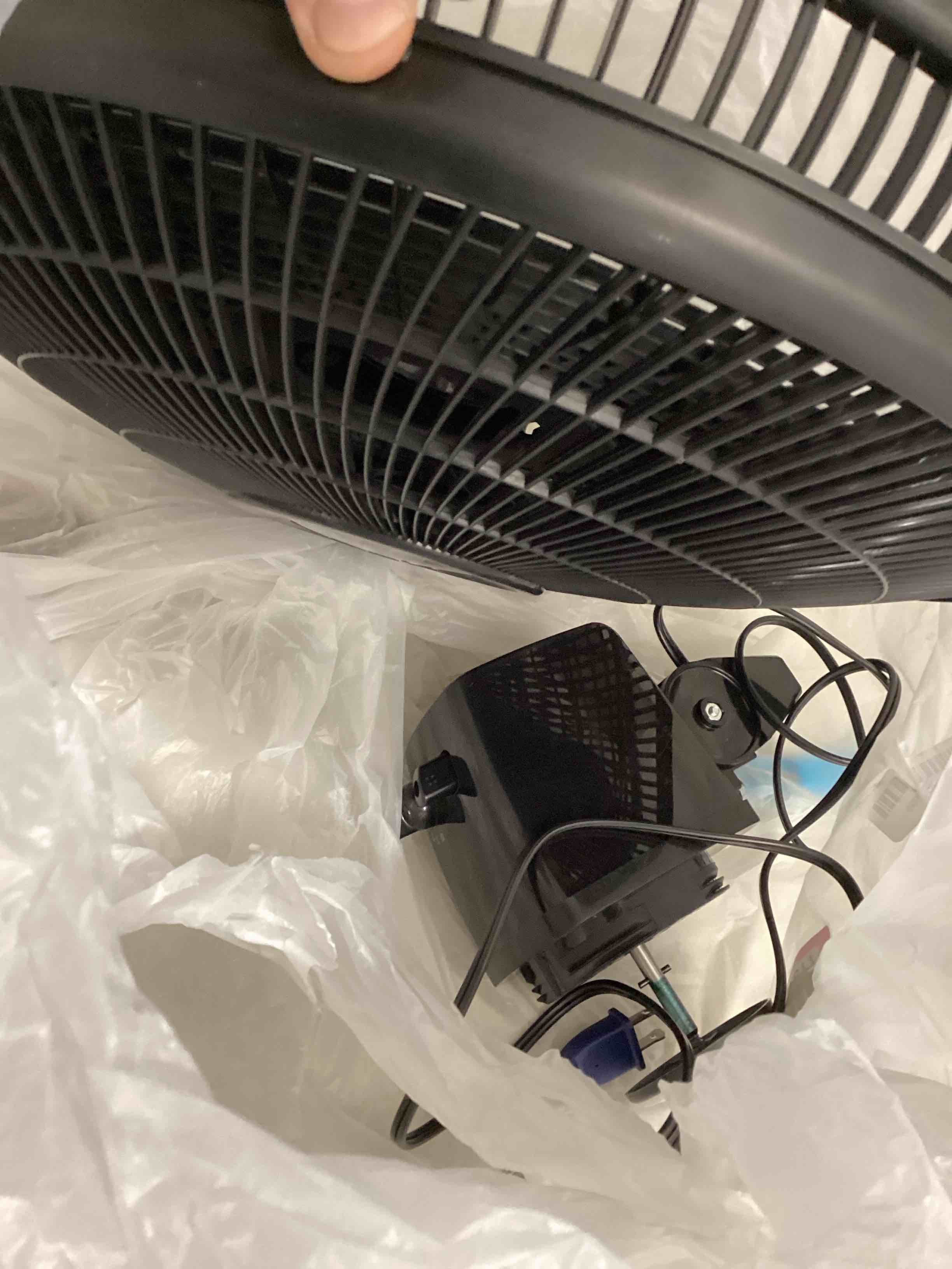 Condition photo showing As Is for incomplete lasko 2521 16 inch 3-speed quiet adjustable tilting wide-area oscillating standing pedestal fan for bedroom, kitchen, home, and office, black