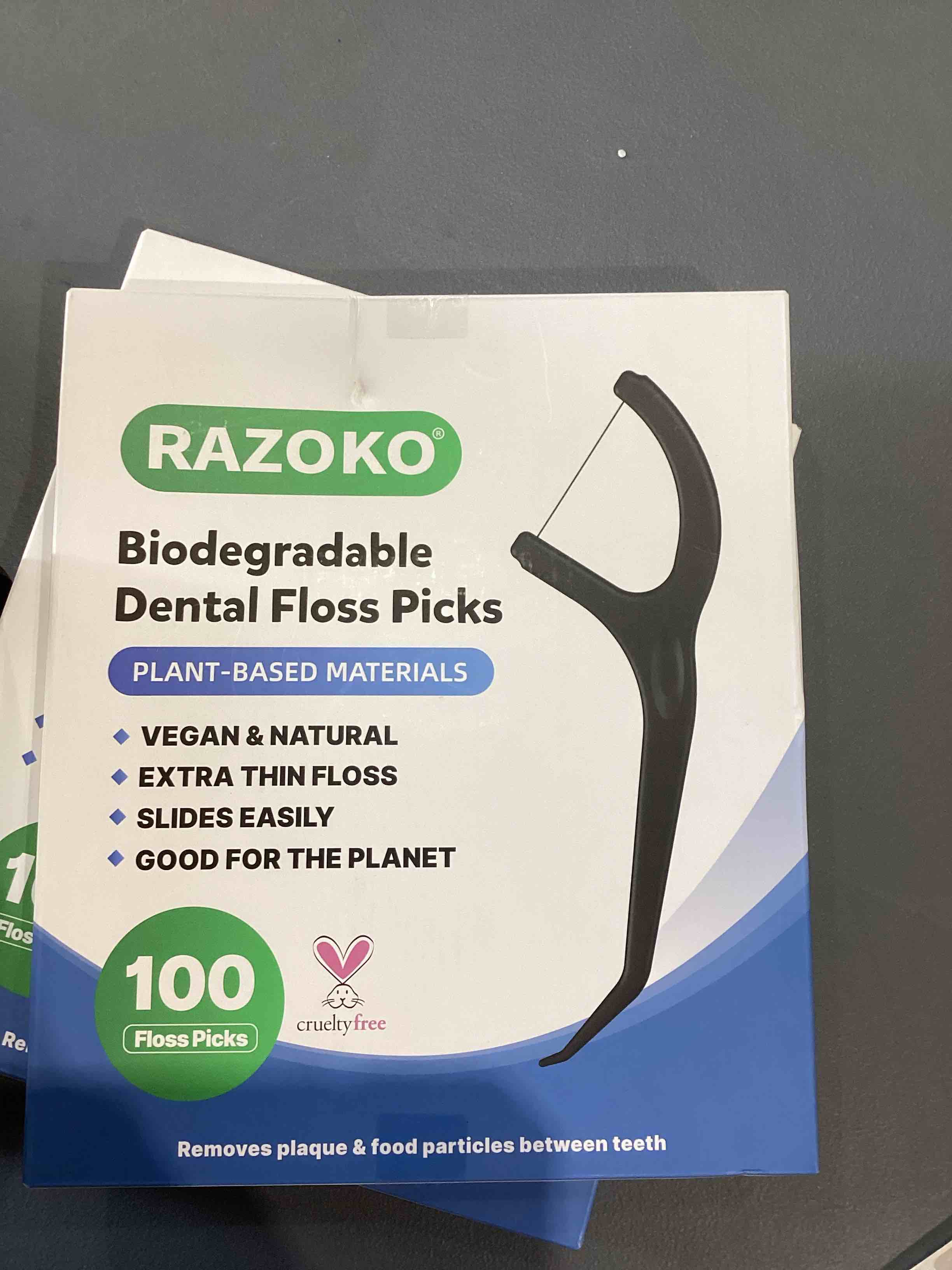 Condition photo showing New/Like New for biodegradable dental floss picks - easy glide for fresh breath and healthy gums 100 foot (pack of 2)