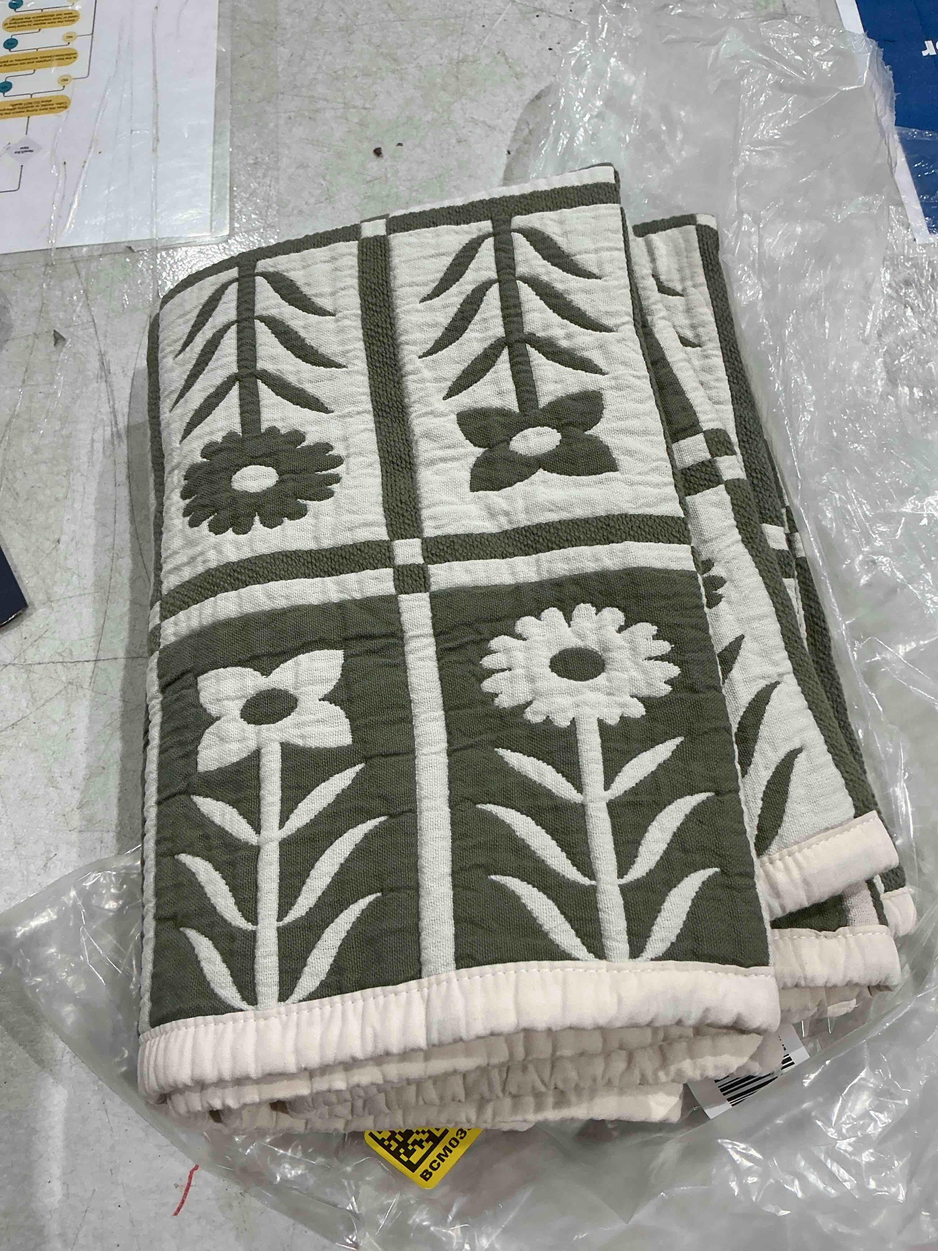 organic cotton jacquard floral coverlet set, full/queen, dried sage