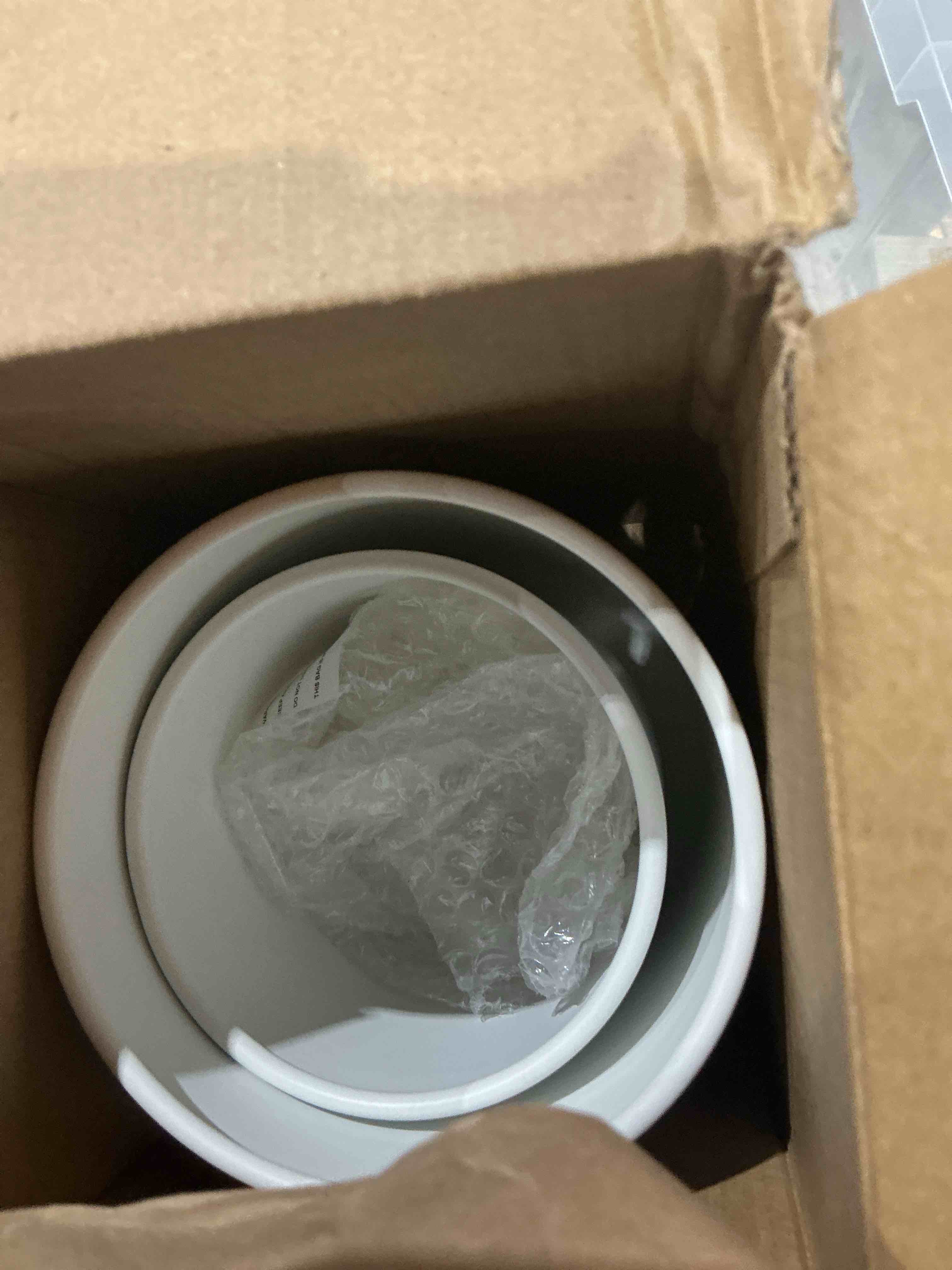 Condition photo showing As Is for dog treat container set of 2, dog treat jar with airtight lid, small dog food container, dog cookie jar for kitchen counter, treats canister, pet treat container 8.3x4.9 & 7.1x4.3 (white)