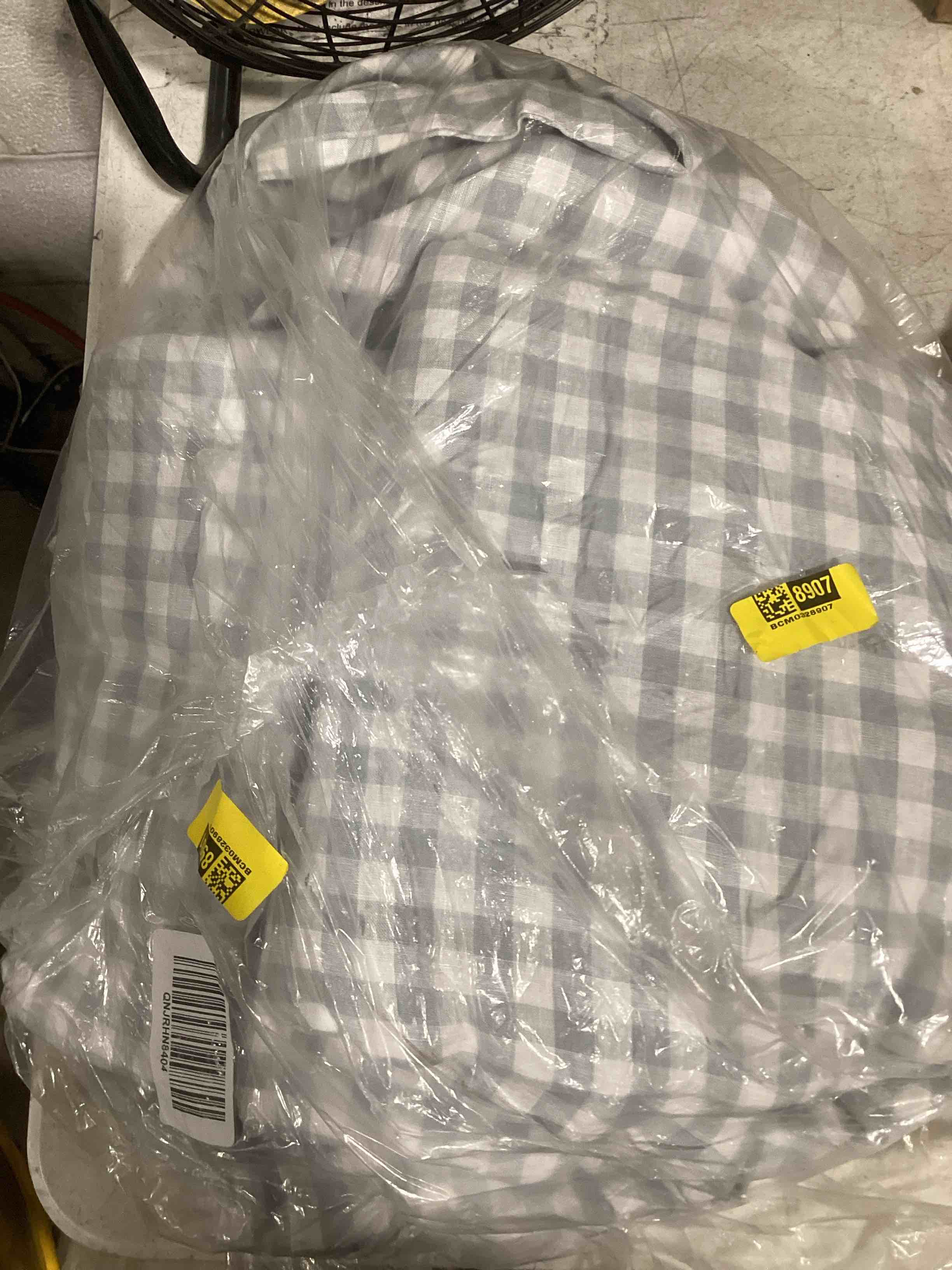 Condition photo showing As Is for european linen gingham duvet cover set, full/queen, blue fog gingham