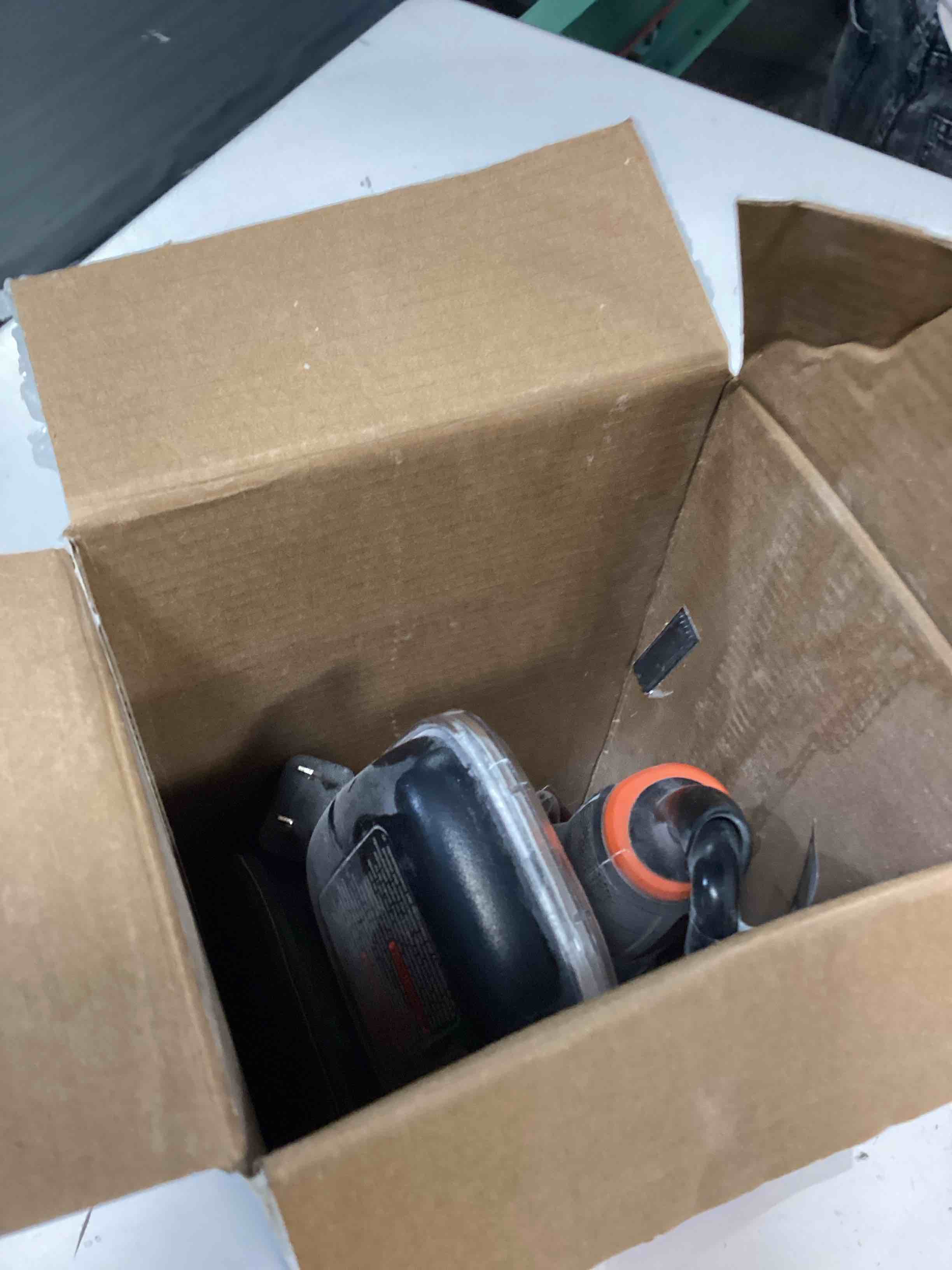 Condition photo showing As Is for black+decker detail sander, 1.2 amp, 16,000 opm, compact design, 3-position grip for comfort, includes dust collector, corded (bdems600) pack of 1 detail sander