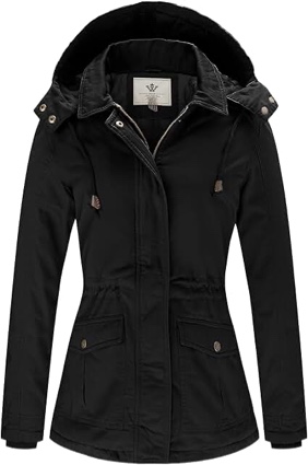 WenVen Women's Slim fit Winter Cotton Lined Jacket Outerwear(Black, L)