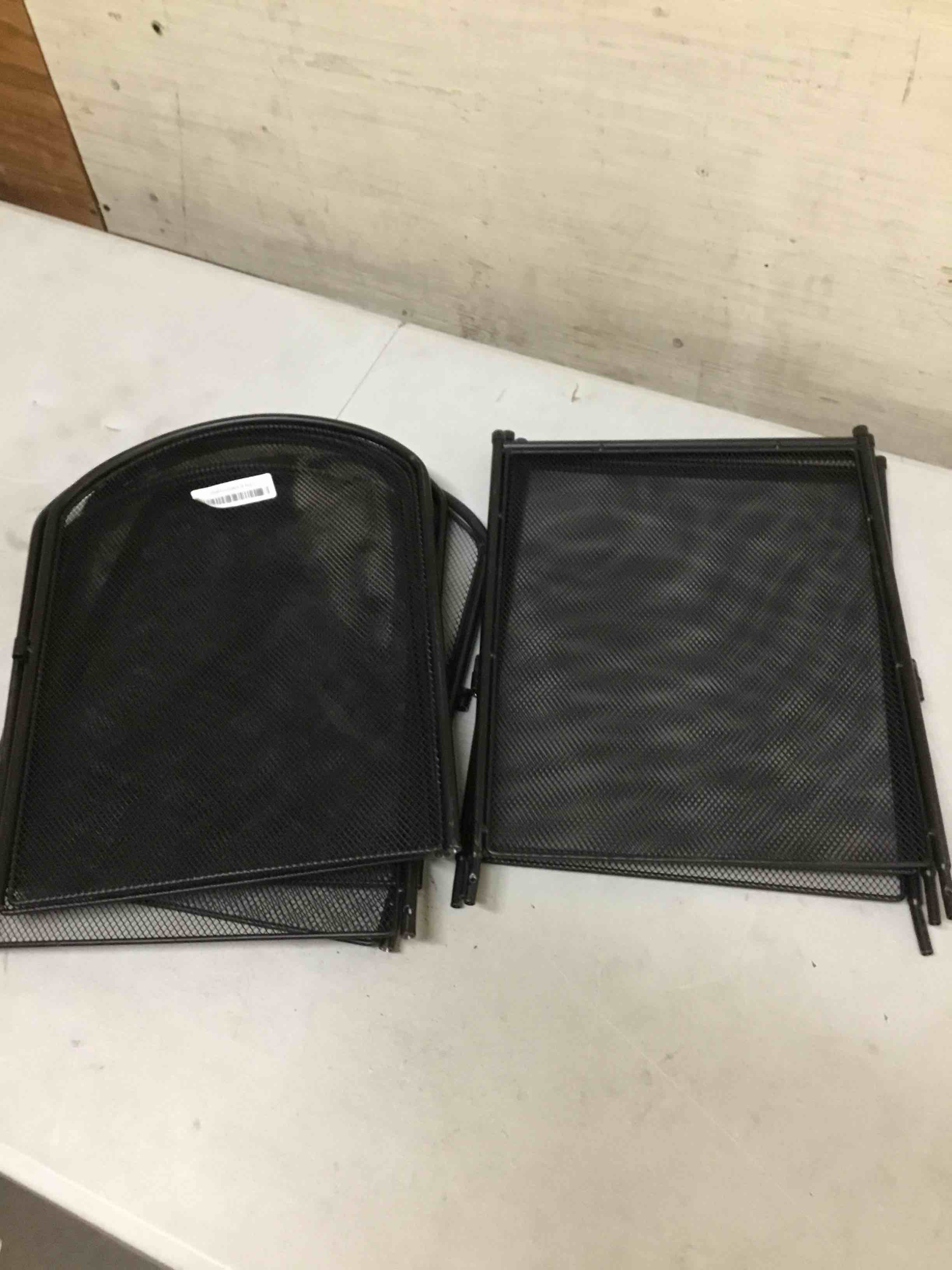 Condition photo showing As Is for ( incomplete) 4-panel fireplace screen, 47.8" w x 31" h foldable wrought iron fire spark guard, decorative metal mesh fireplace cover for living room, fire cover for baby,pet proof safety gate black
