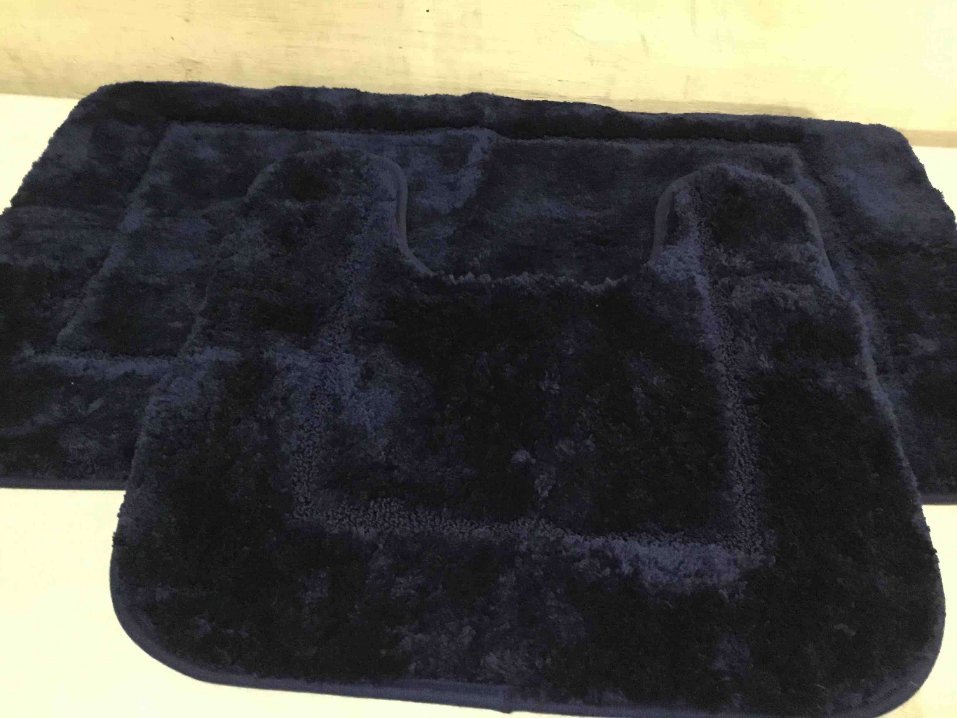 Condition photo showing Good Condition for lochas bathroom rug set navy, soft bath rug set 2 piece, toilet mat u-shaped 20x20 and 34x20 bath rugs, quickly dry mats for bathroom, tub, washable, super absorbent floor mat