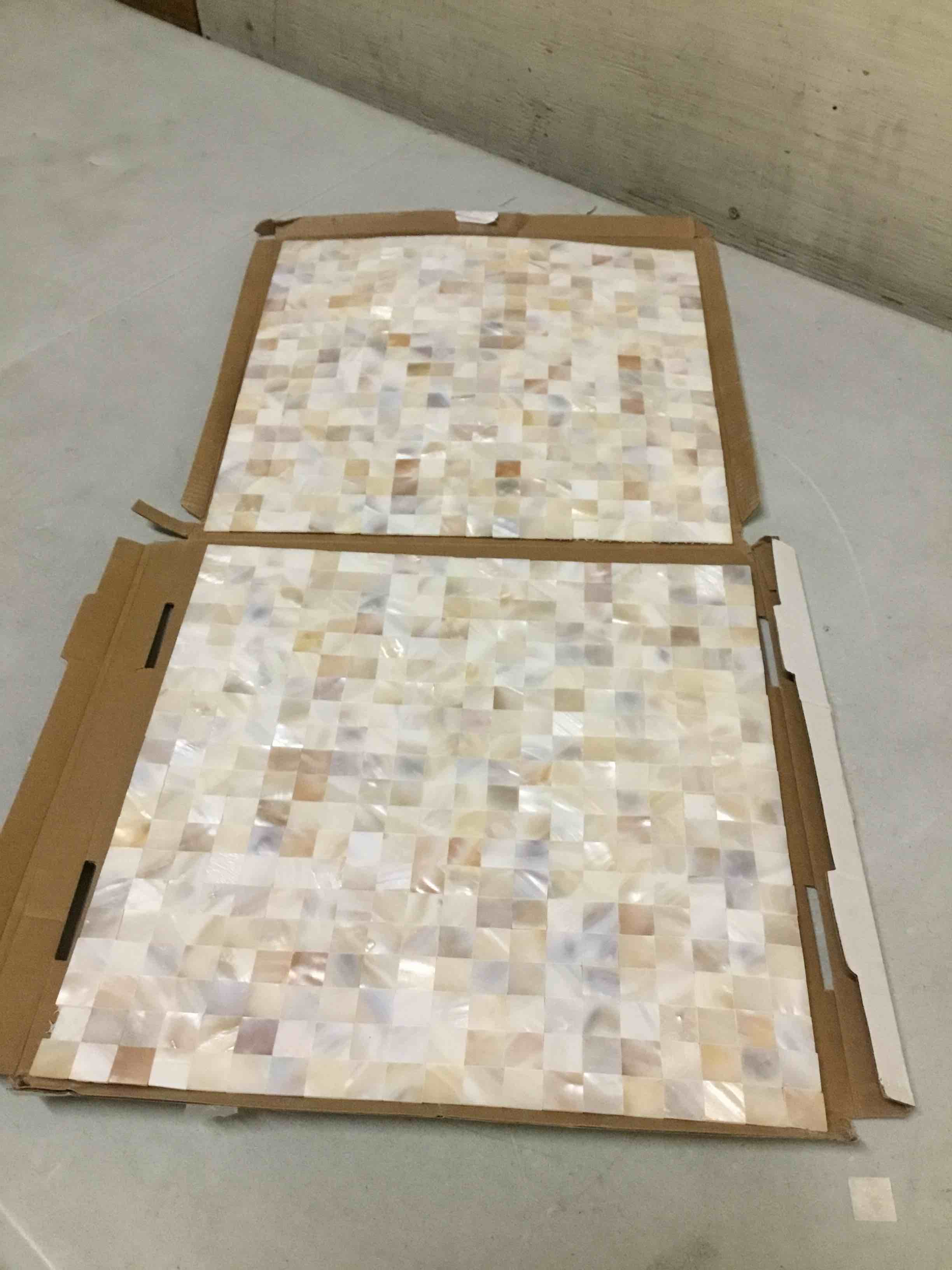Condition photo showing As Is for ( incomplete) yew & tulip mother of pearl peel and stick tile backsplash for kitchen, 12” x 12” small grid seamless adhesive mosaic wall tile (natural white mini, 5 sheets) 5 natural white mini