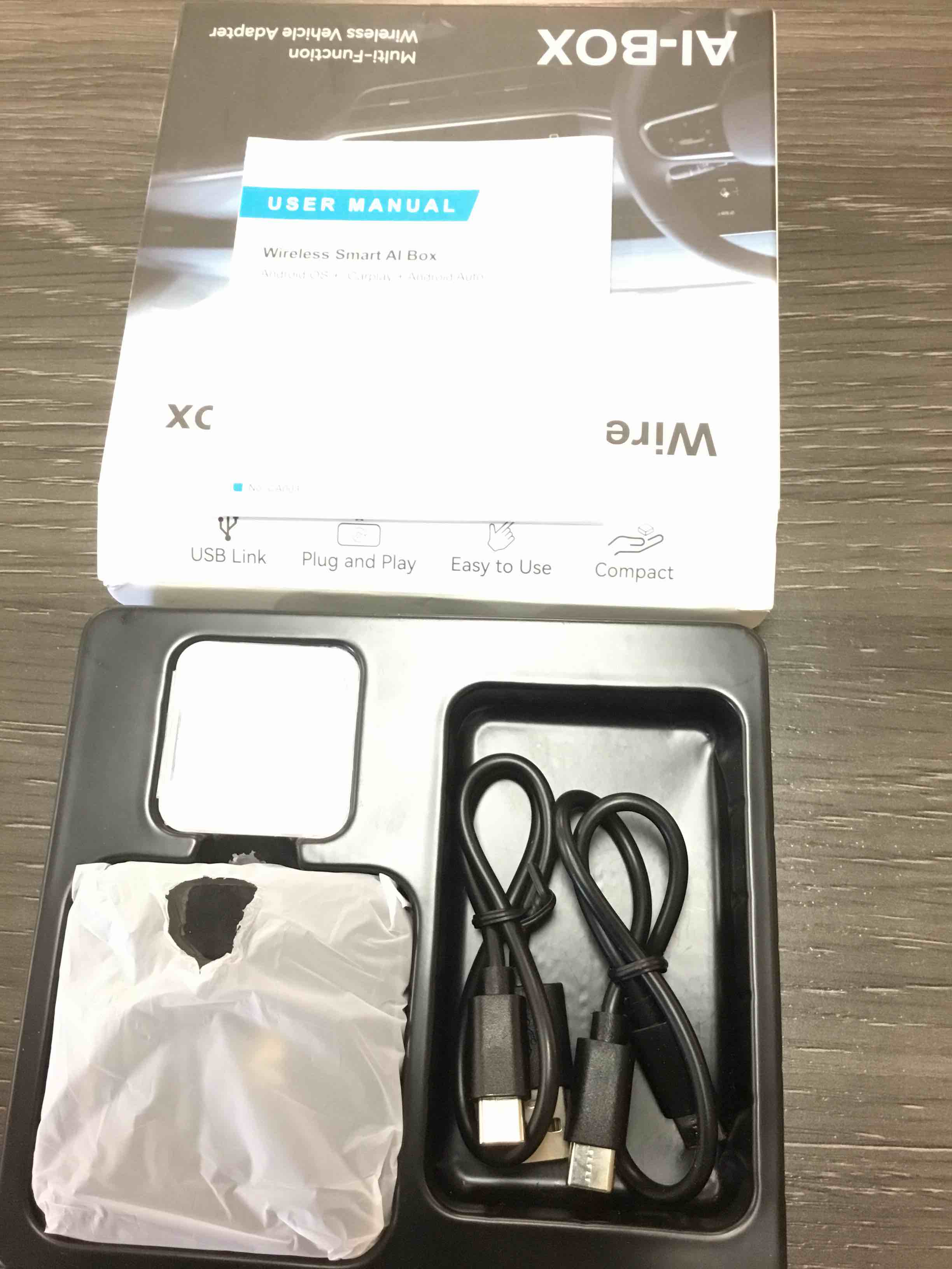 Condition photo showing New/Like New for ai box for factory wired carplay, wireless carplay & android auto adapter with netflix, youtube & tiktok, full android car video box with 4g lte, gps, dual bluetooth and dual-band wifi black