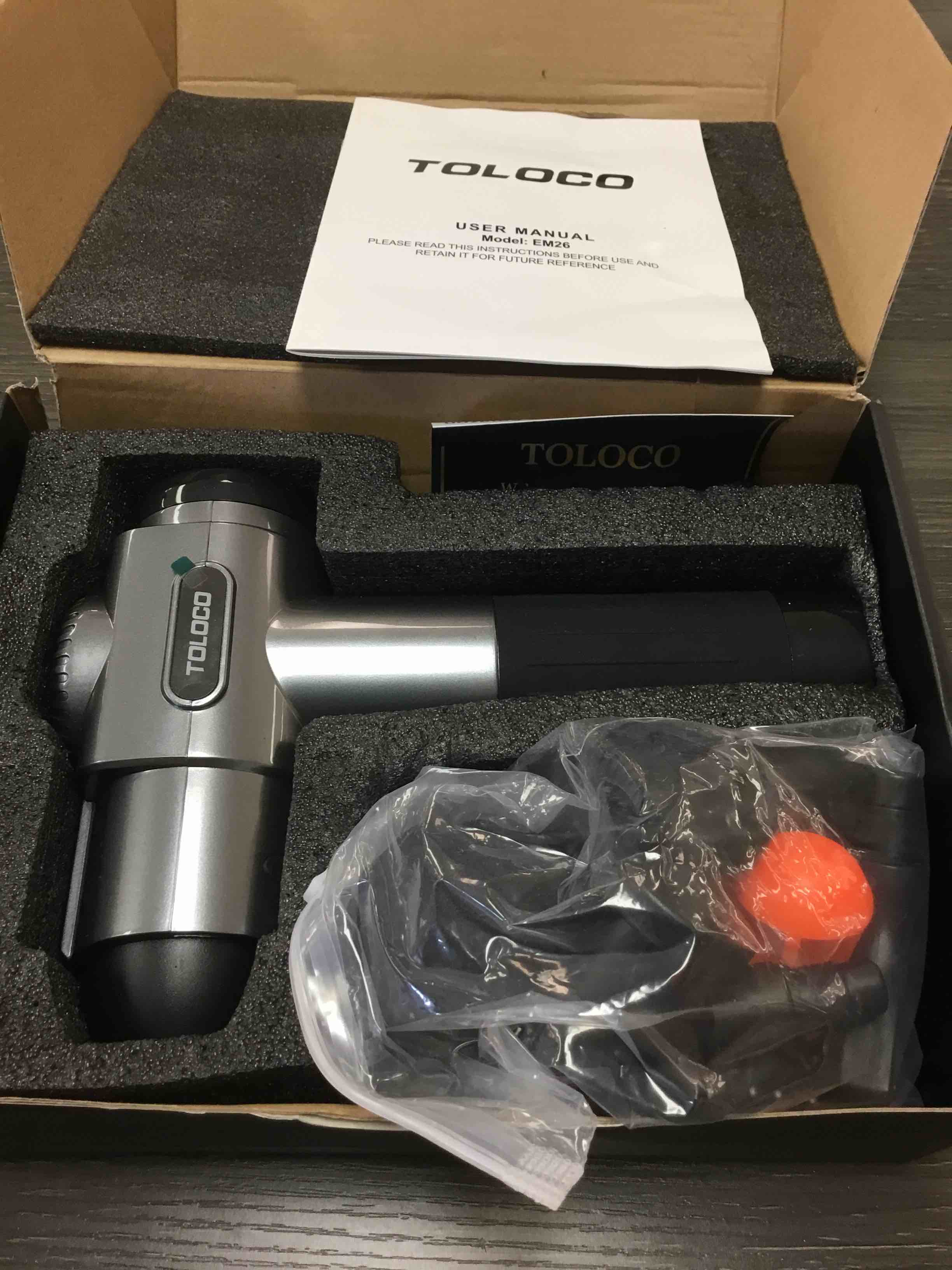 Condition photo showing New/Like New for toloco massage gun, deep tissue back massage for athletes for pain relief, percussion massager with 10 massages heads & silent brushless motor, mothers day gifts, grey