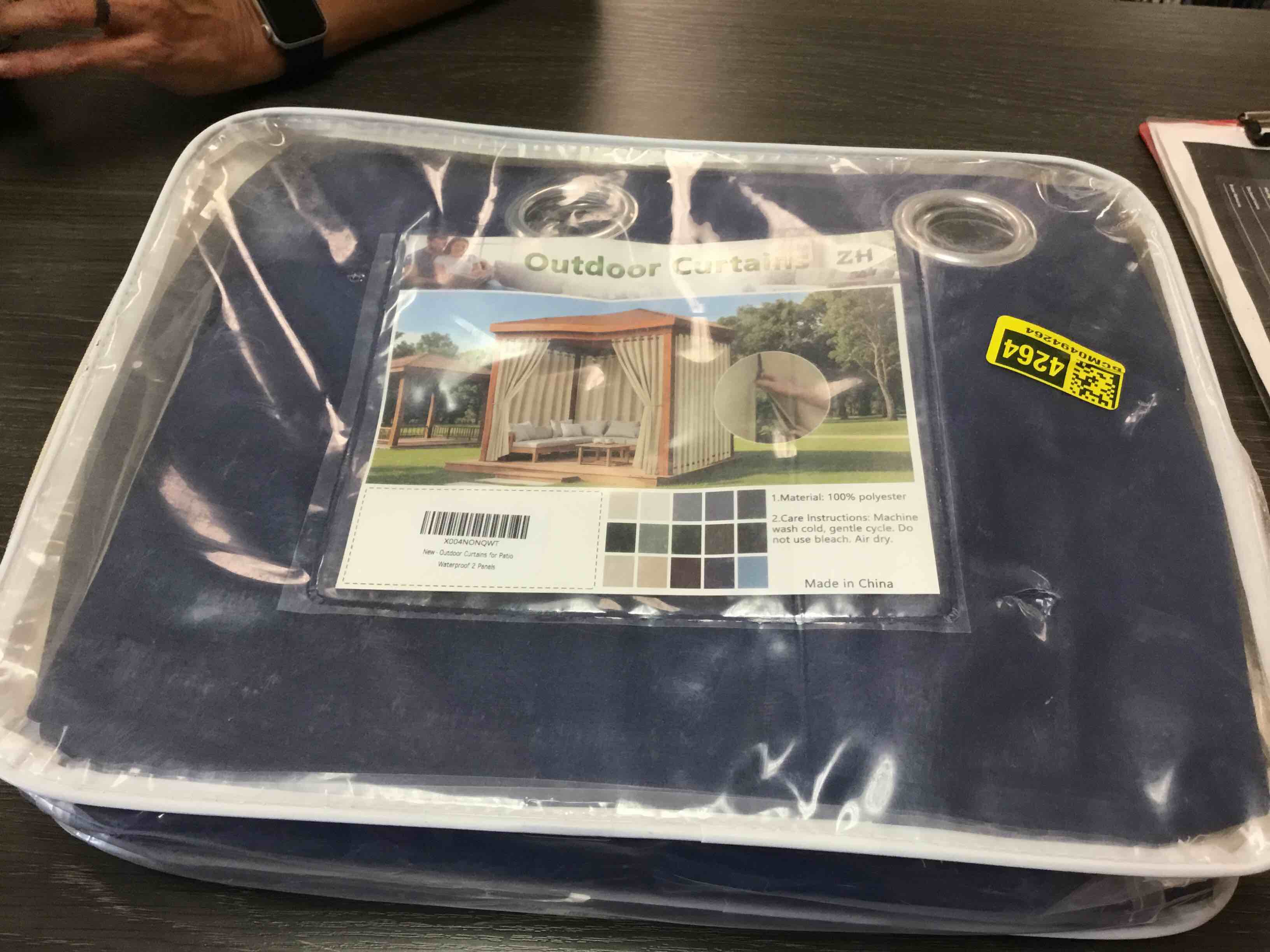 Condition photo showing New/Like New for outdoor curtains for patio waterproof, zipper design 2 panels privacy weatherproof blackout curtain top & bottom grommet outside drapes for porch gazebo pergola (54 x 95 inch, navy blue) 54"w x 95"l (pack of 2) beige