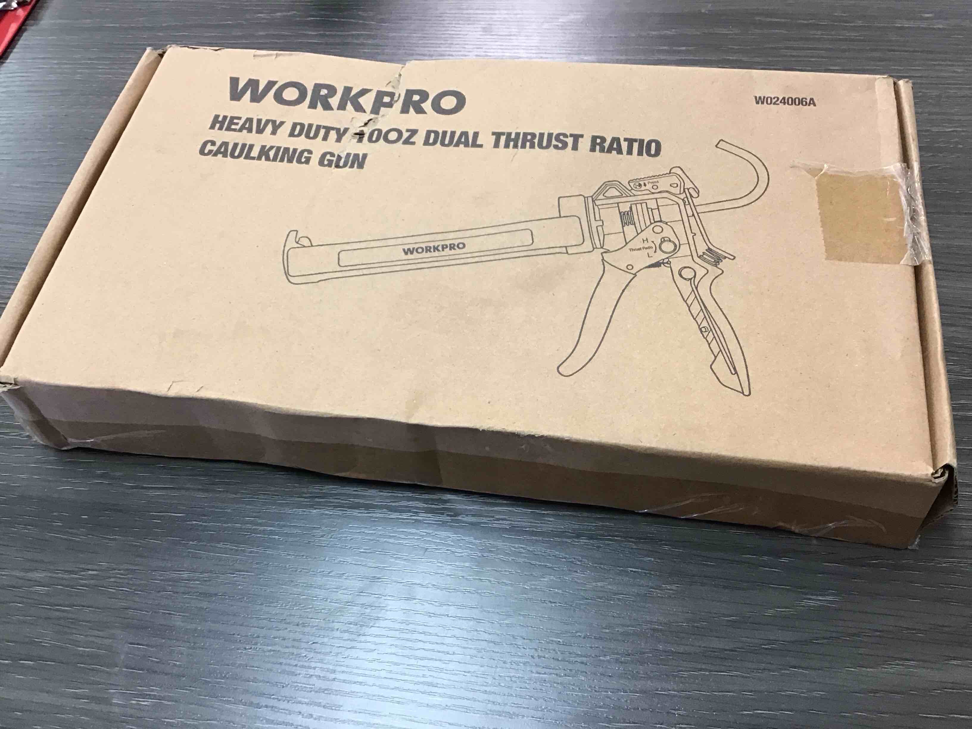 Condition photo showing New/Like New for workpro adjustable thrust ratio caulking gun for standard caulk tubes