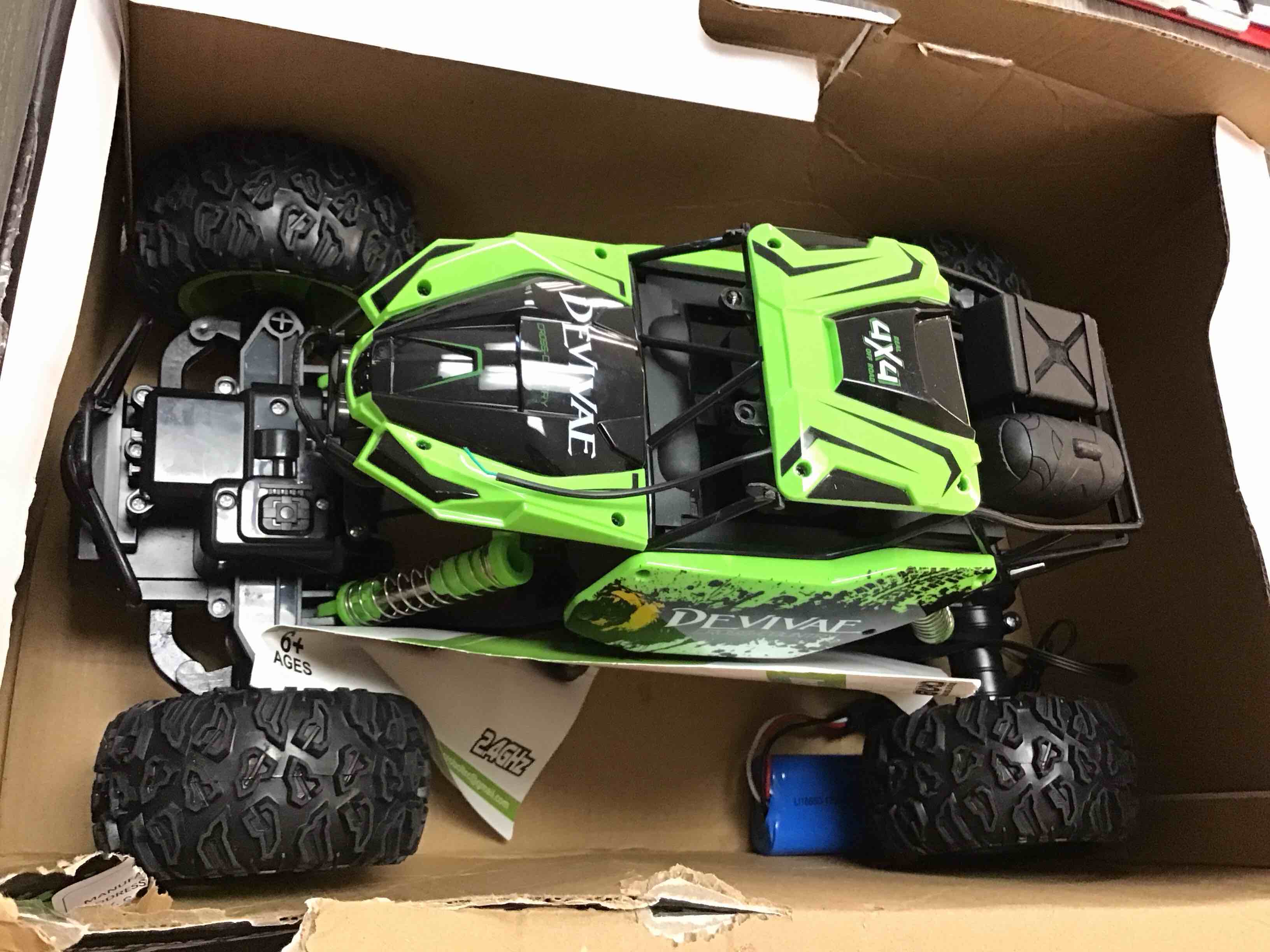 Condition photo showing As Is for croboll 1:12 large rc cars for boys with upgraded lifting function, 2.4ghz 4wd car toy gifts 20km/h monster truck for kids, all terrain rc truck for 60min play(green), (no remote)