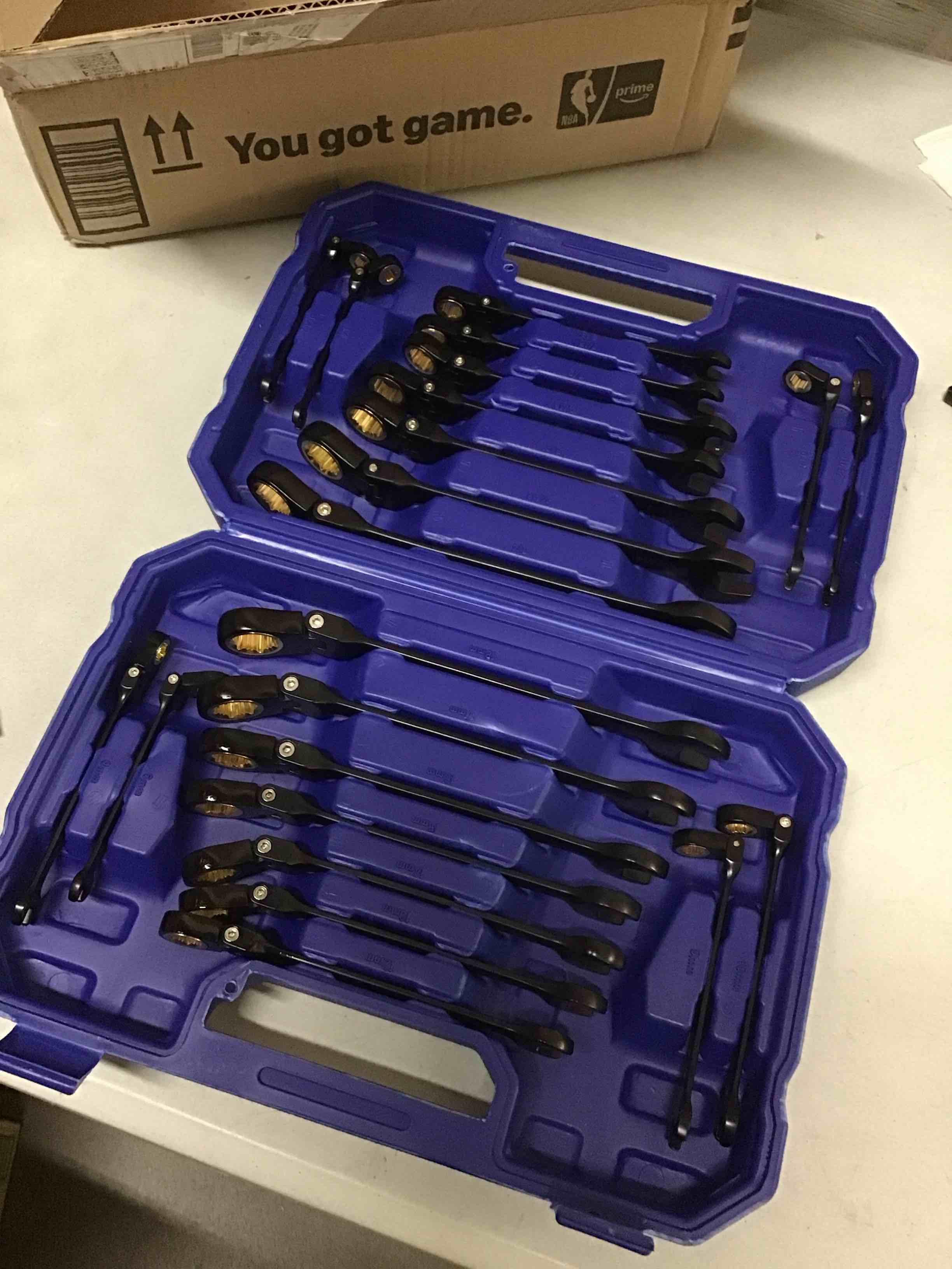 Condition photo showing Good Condition for workpro 22-piece ratcheting wrench set with 180â° flex head, anti-slip tooth, combination wrench sets with organizer box, metric 6-18mm & sae 1/4-3/4", black electrophoretic coating