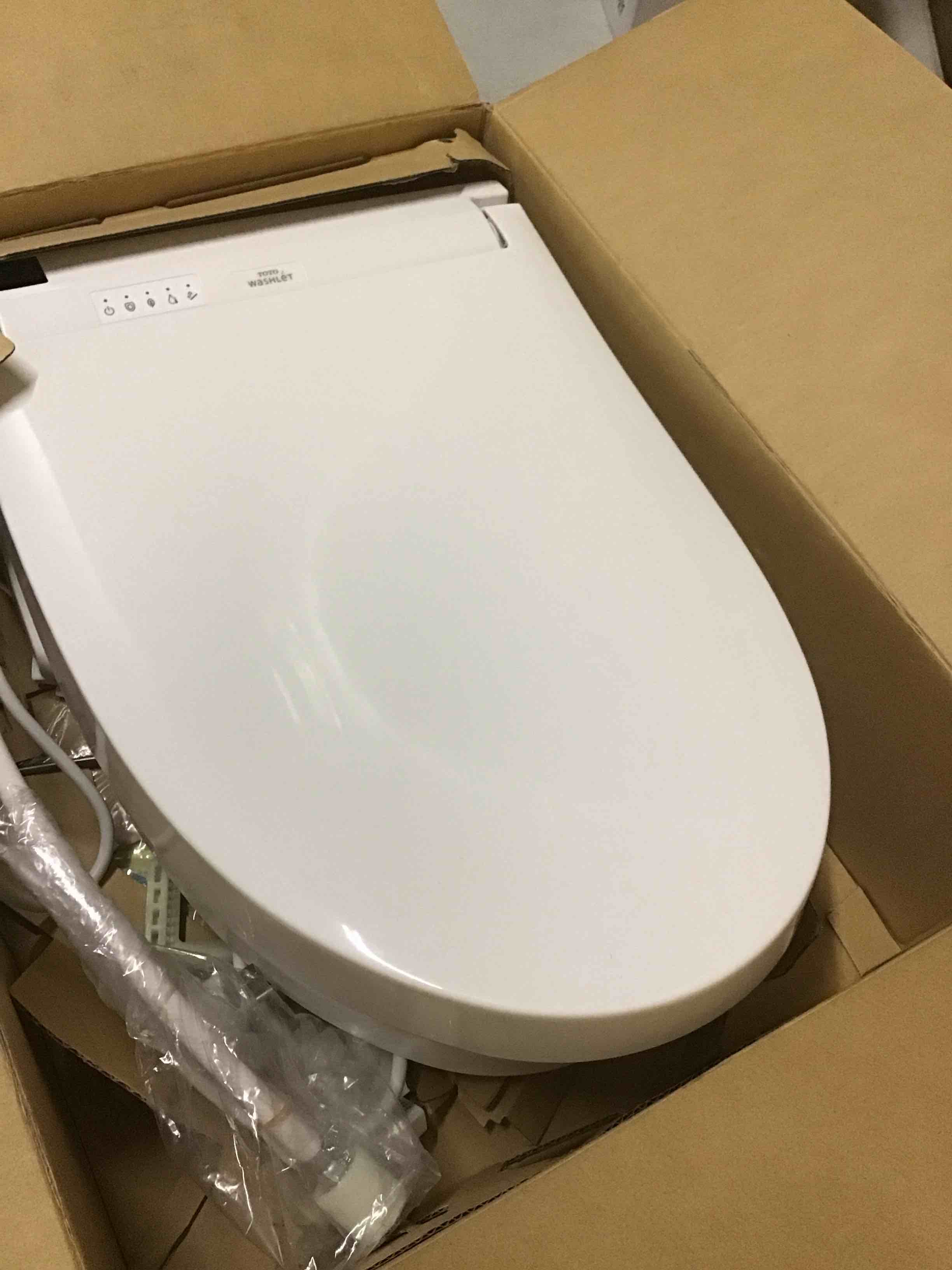 Condition photo showing As Is for ( incomplete) toto® washlet® c5 electronic bidet toilet seat with premist and ewater+ wand cleaning, elongated, cotton white - sw3084#01 cotton white c5 elongated