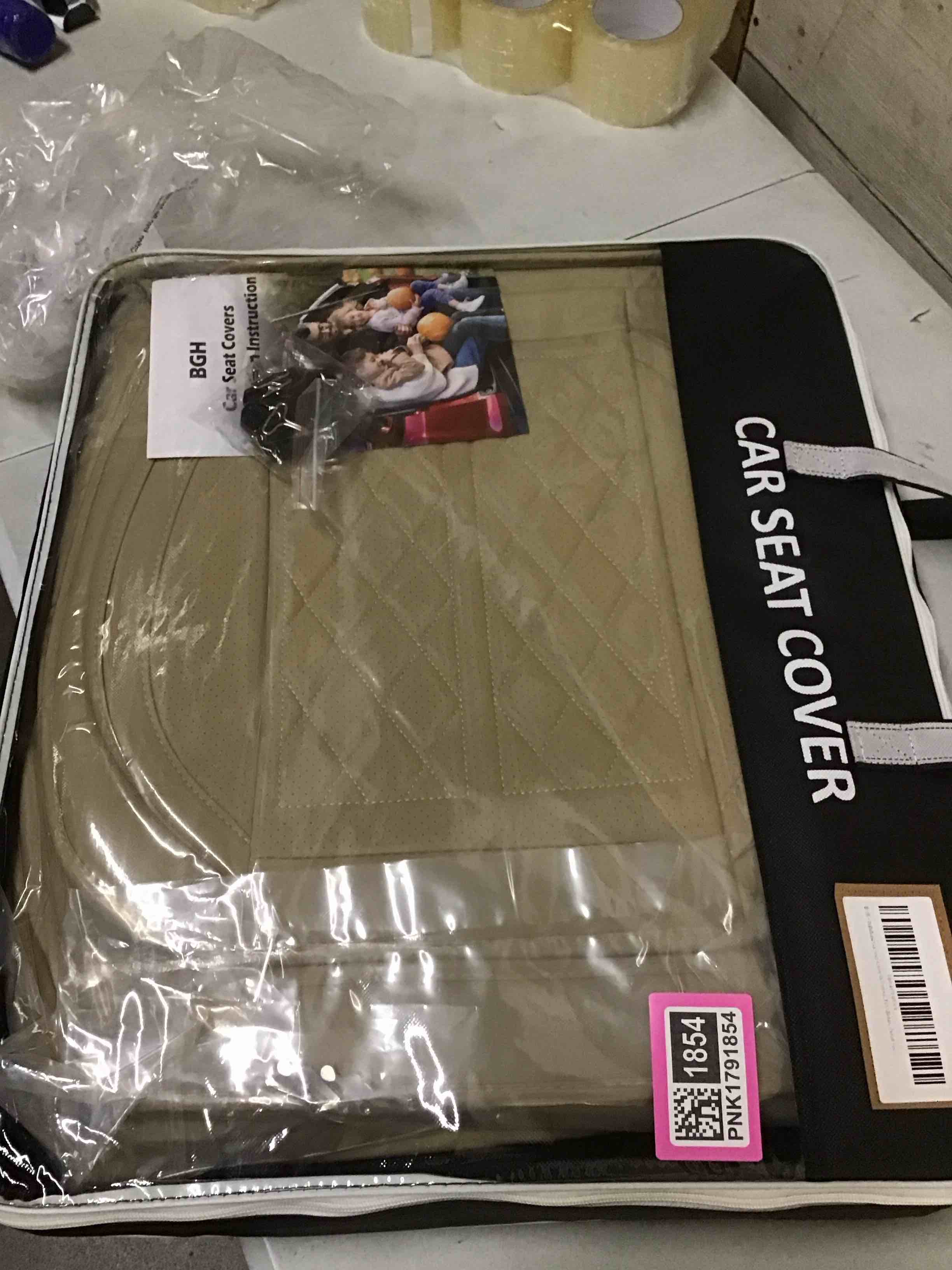 Condition photo showing New/Like New for leather automotive seat covers universal fit for cars, suv, sedans, anti-slip & breathable (beige, front seat)