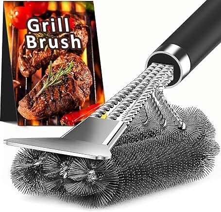 grillart grill brush and scraper, extra strong bbq cleaner accessories, safe wire bristles 18" barbecue triple scrubbers cleaning brush for gas/charcoal grilling grates, wizard tool br-8115