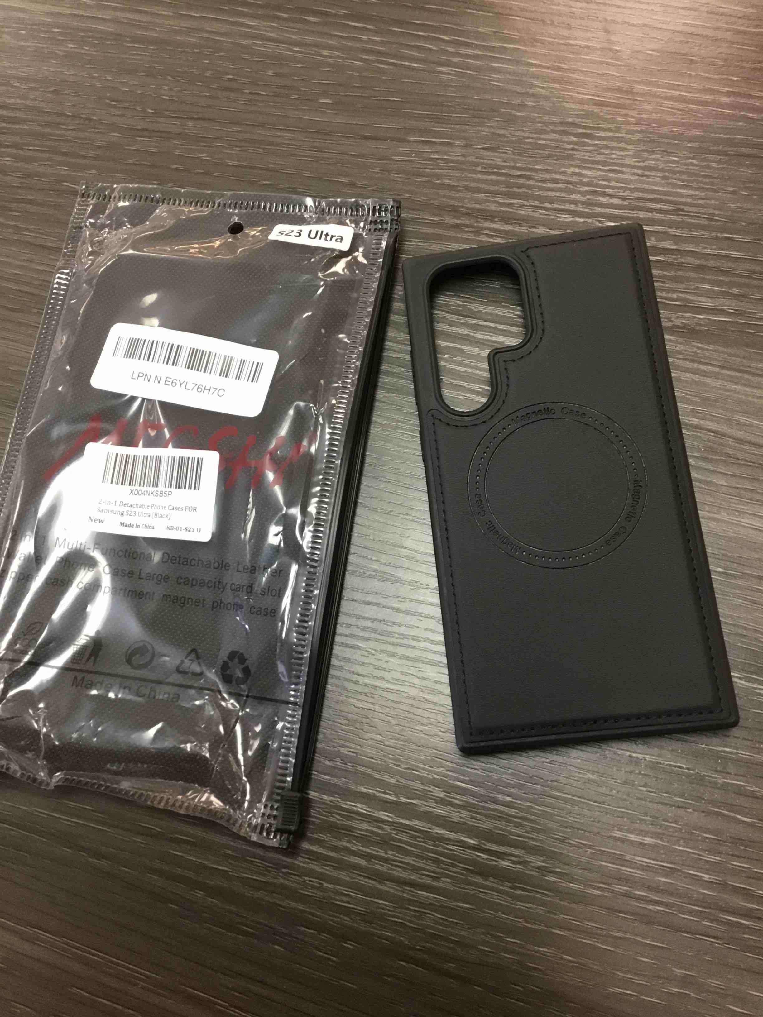 Condition photo showing As Is for for samsung galaxy s23 ultra wallet case, magnetic wallet case, card holder rfid blocking, fashionable faux leather card slot & folding design (black) black samsung galaxy s23 ultra