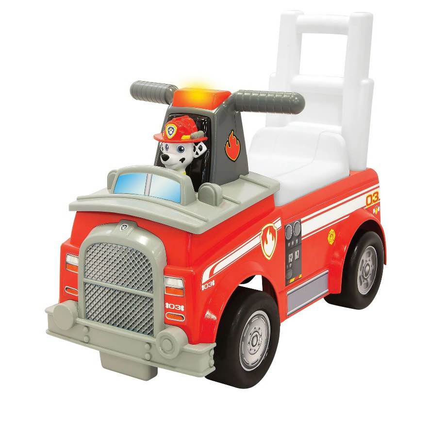 nick jr. paw patrol marshall fire truck kids' ride-on with lights, sounds, storage and walking bar
