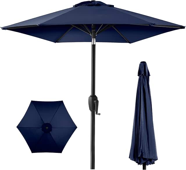 best choice products 7.5ft heavy-duty round outdoor market table patio umbrella w/steel pole, push button tilt, easy crank lift - navy blue