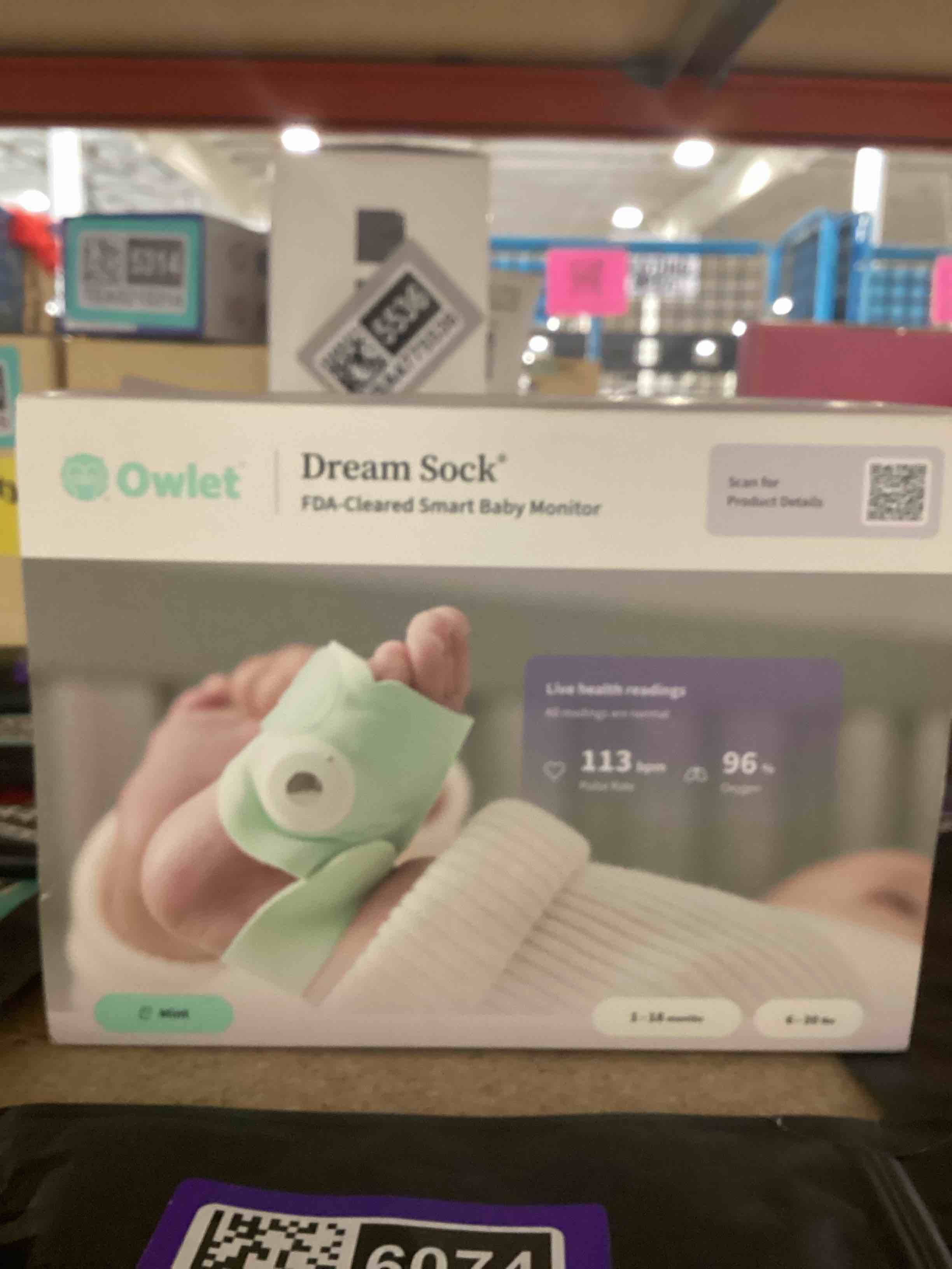 Condition photo showing New/Like New for owlet dream sock smart wearable baby monitor tracks heart rate & oxygen in real time parents receive alerts, sleep insights & more via app - mint