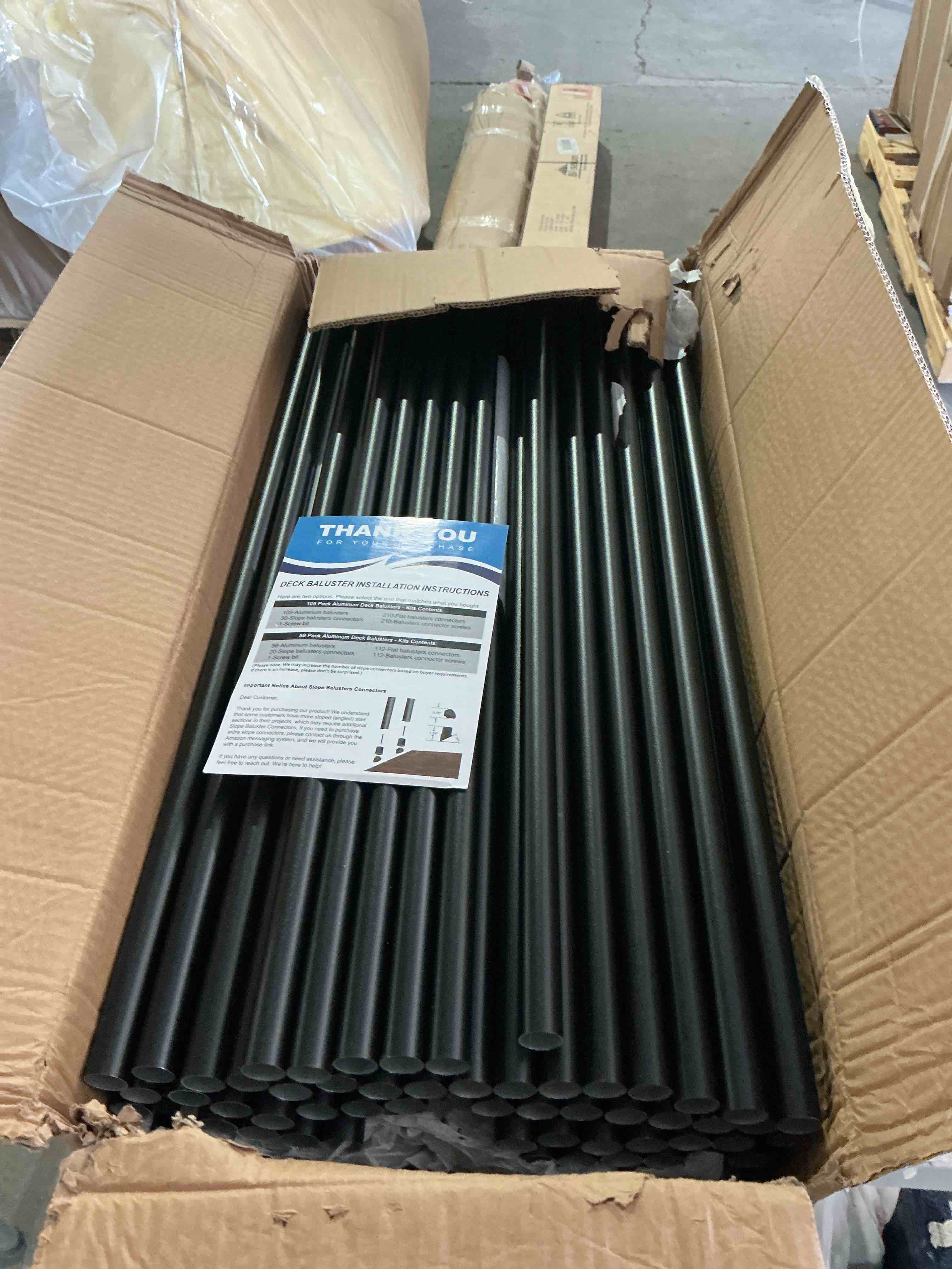 Condition photo showing Good Condition for 105 pack 26 inch aluminum balusters for deck railing,black round metal spindles for staircase,3/4" diameter hollow deck ballasters with screws and connectors for railing fencing porch stair spindles 26in 105