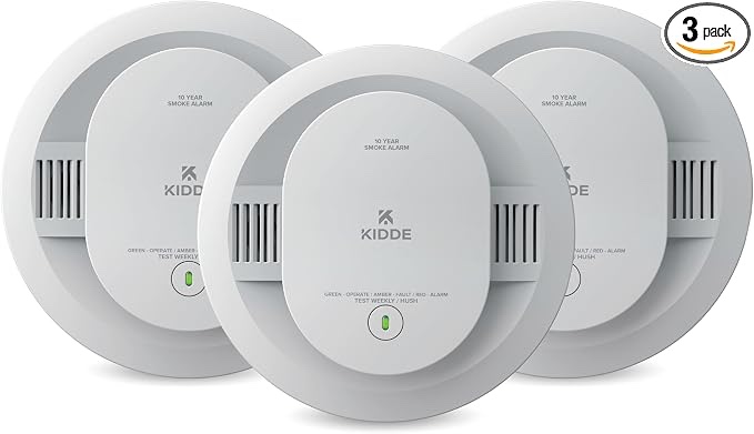 kidde smoke detector, 10-year battery powered, with led status lights, 85 db alarm, 5-inches, 20sd10, 3 pack
