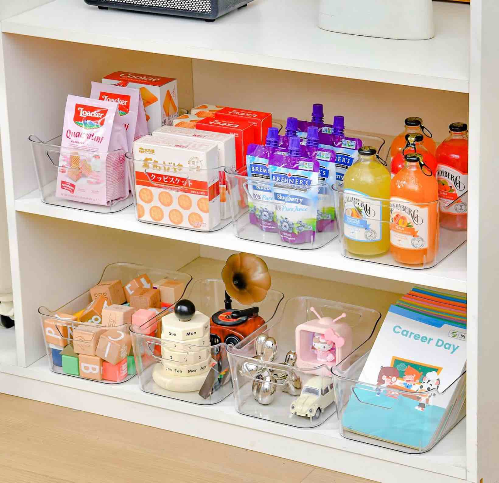 12 pack clear plastic storage bins, pantry organizers and storage, clear pantry organizer bins, plastic containers with handle for kitchen,freezer,cabinet,closet,bathroom under sink storage medium
